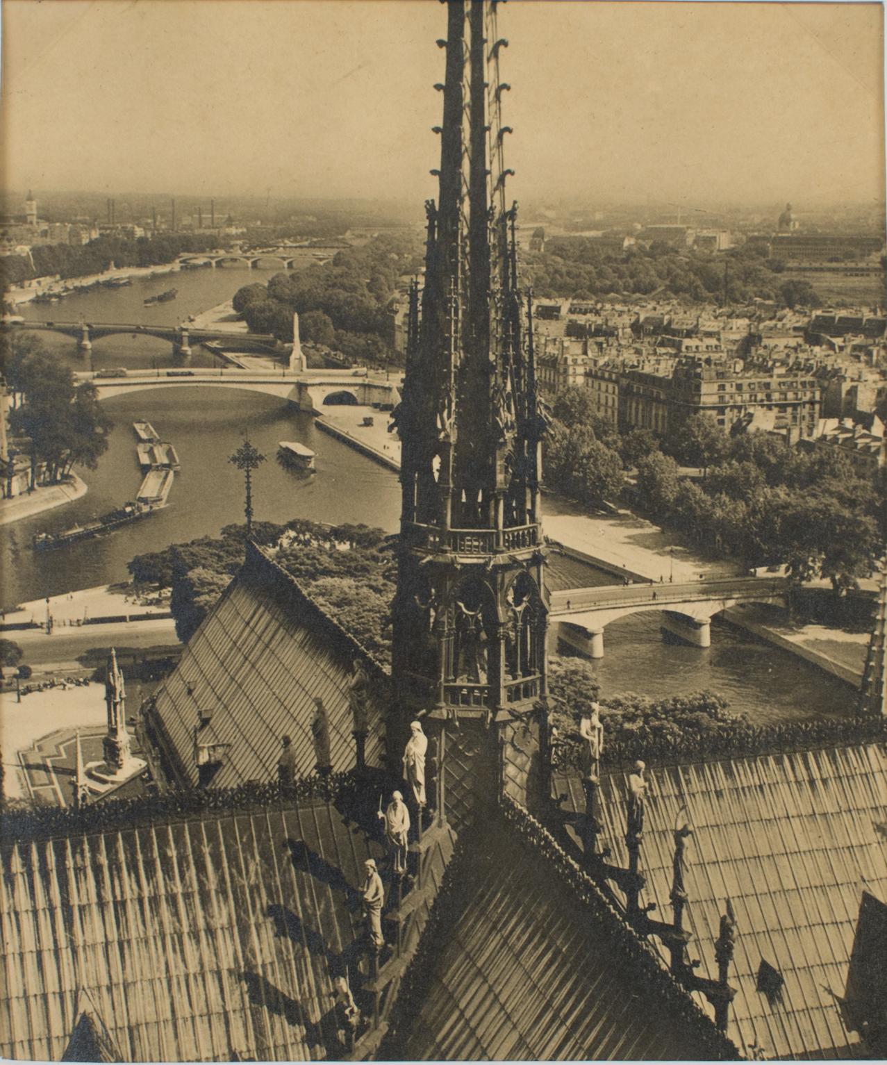 Albert Monier Landscape Photograph - Notre Dame Cathedral in Paris, Black and White Original Photography Postcard