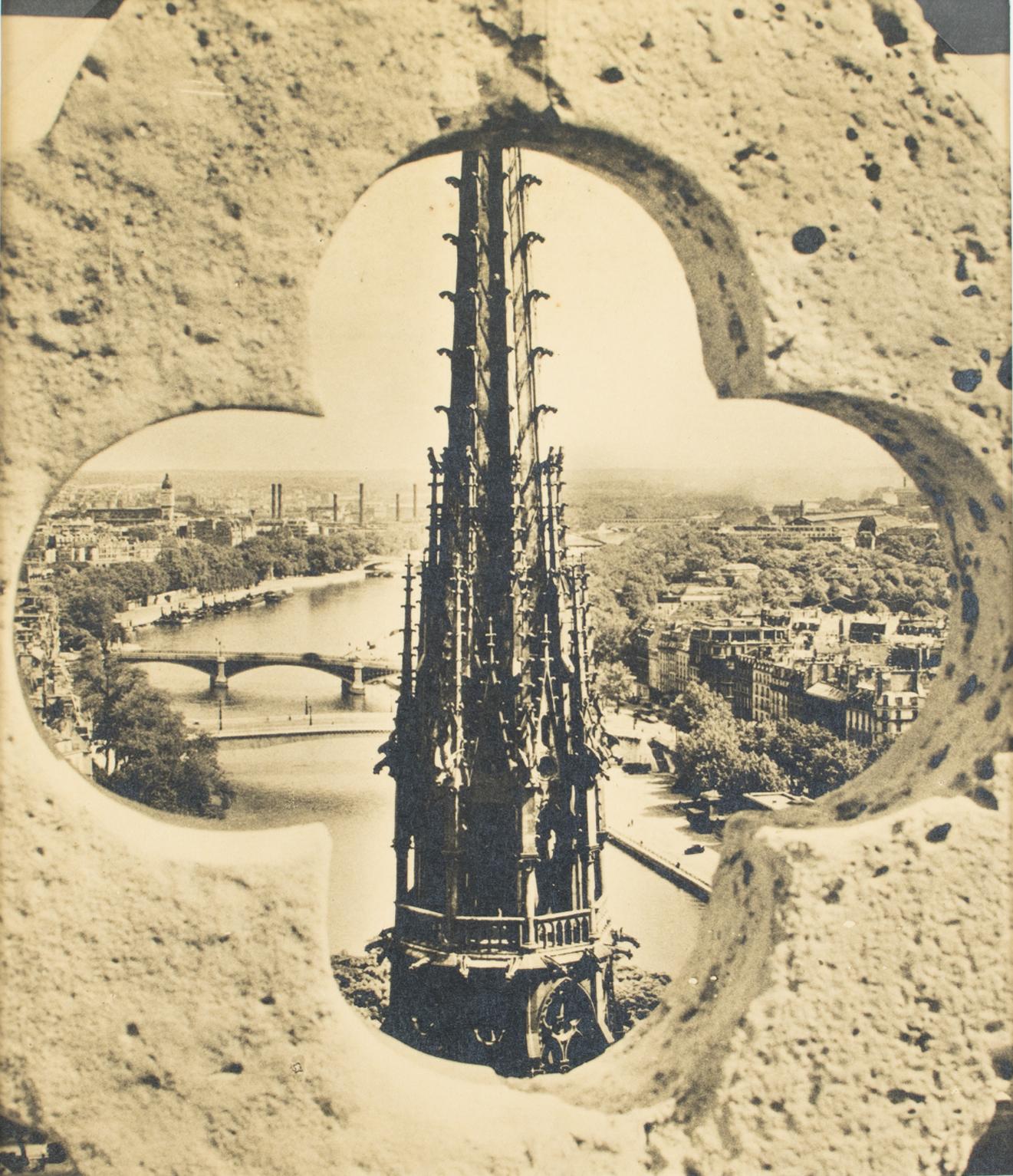 Albert Monier Landscape Photograph - Paris, Notre Dame Cathedral, Black and White Original Photography Postcard