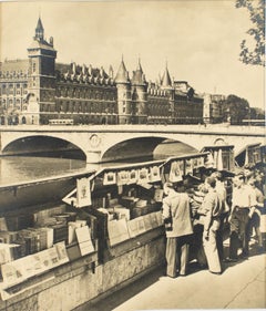 Vintage Paris, The Riverbank Booksellers - Black and White Original Photography Postcard
