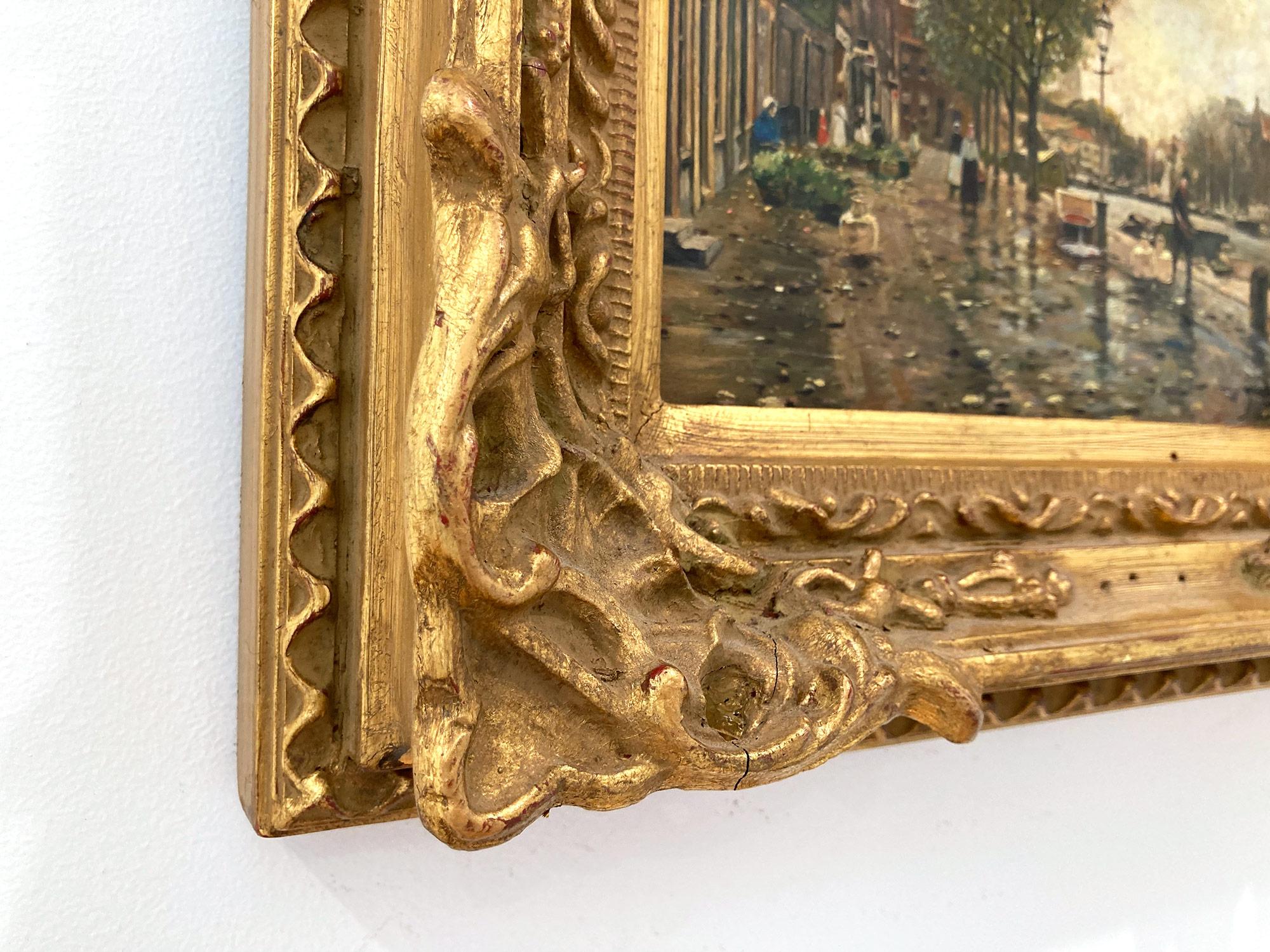 Impressionistisches Ölgemälde auf Holzplatte, Französisch-amerikanischer Künstler, „Ein niederländischer Kanal“ im Angebot 7