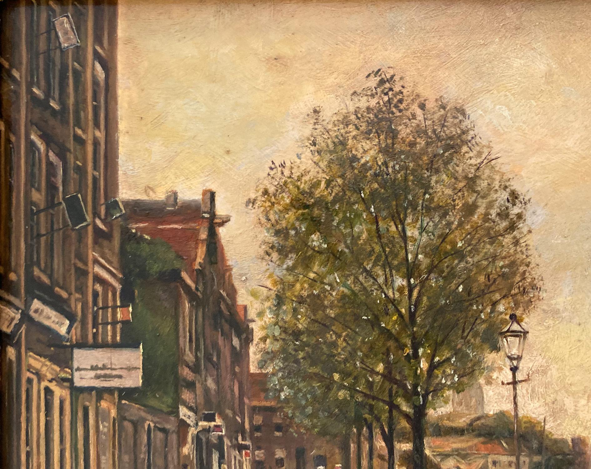 Impressionistisches Ölgemälde auf Holzplatte, Französisch-amerikanischer Künstler, „Ein niederländischer Kanal“ im Angebot 2