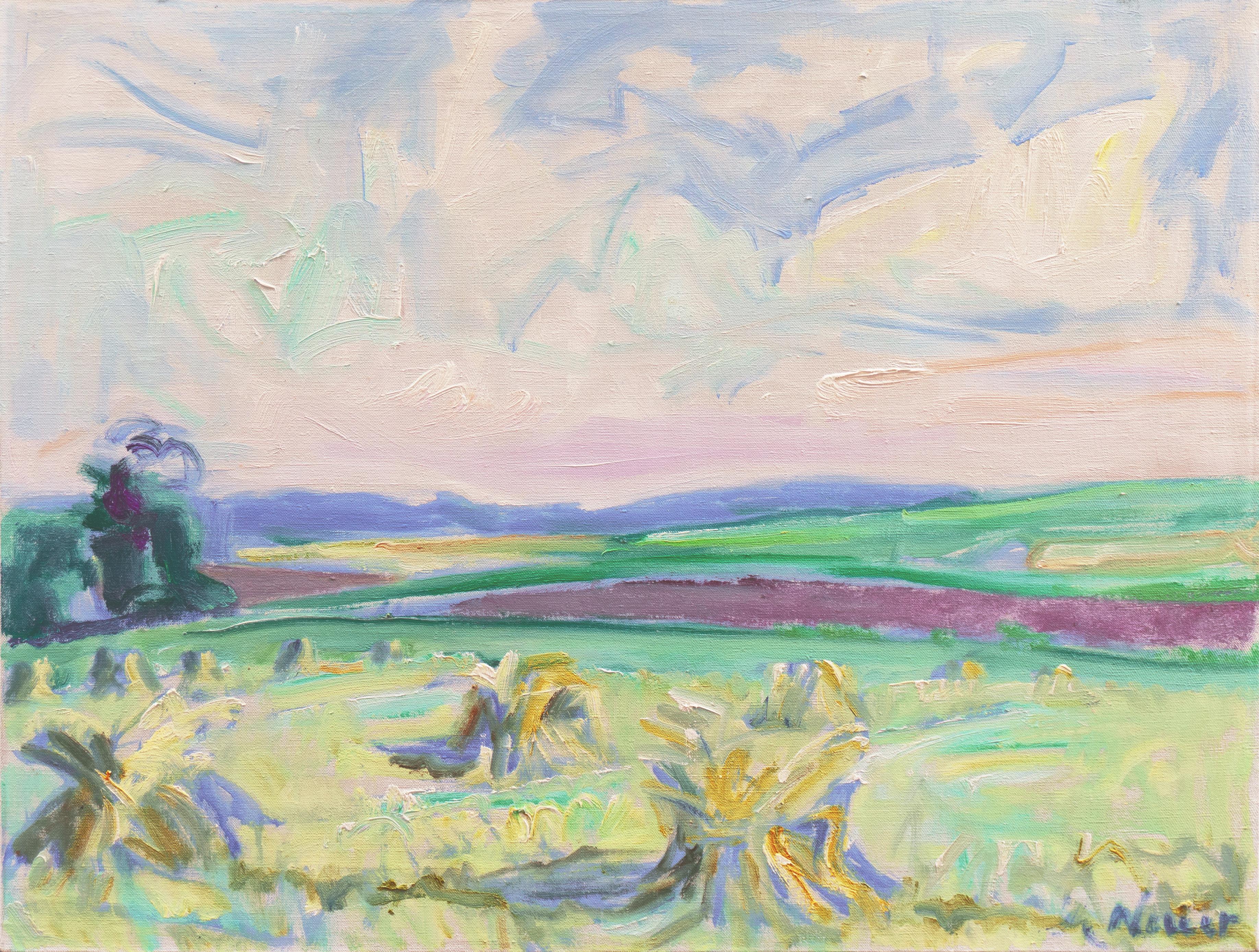 Albert Naur Landscape Painting - 'Harvest Time', Paris, Academie de la Palette, Post-Impressionist Oil, Benezit
