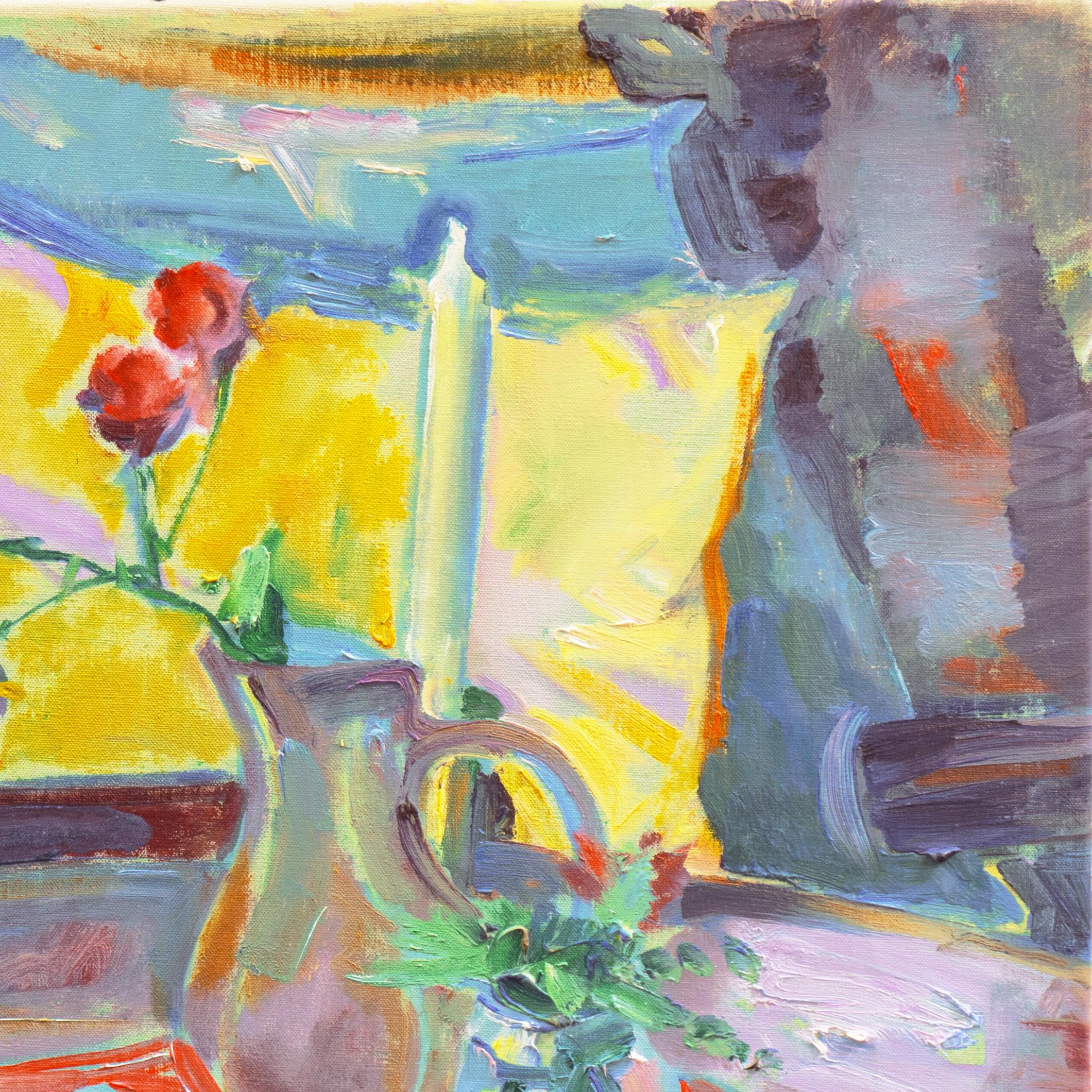'Still Life of Roses on a Tea Table', Paris, Academie de la Palette, Benezit - Post-Impressionist Painting by Albert Naur