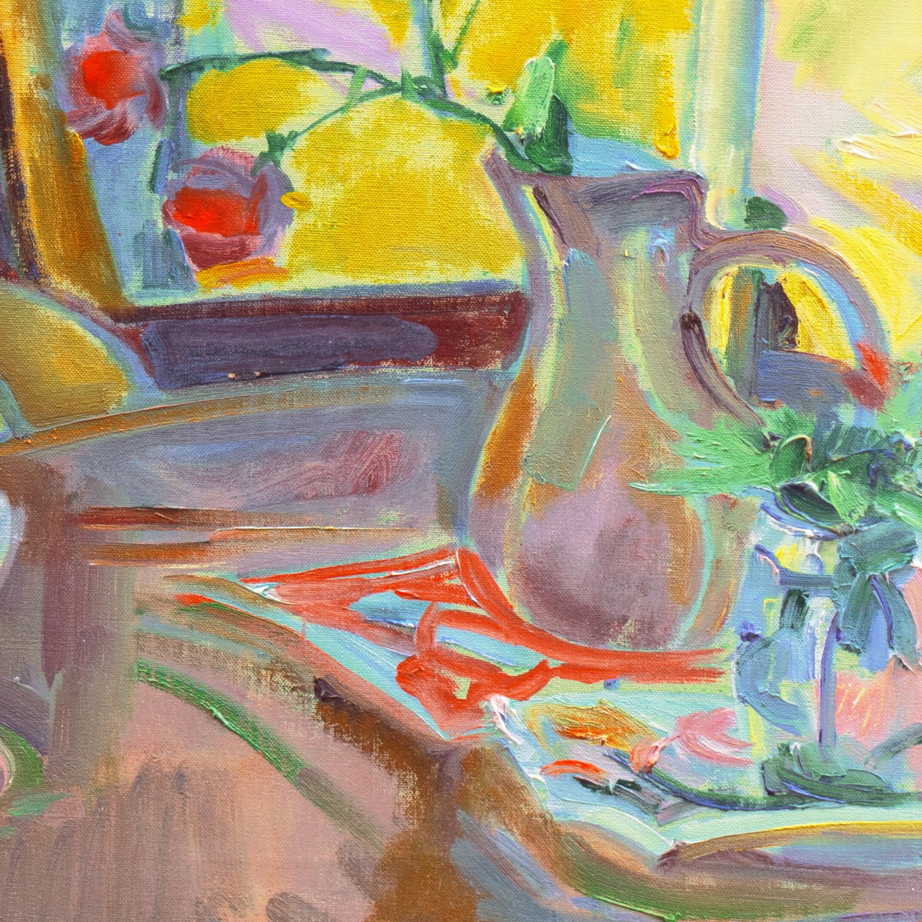 'Still Life of Roses on a Tea Table', Paris, Academie de la Palette, Benezit For Sale 1