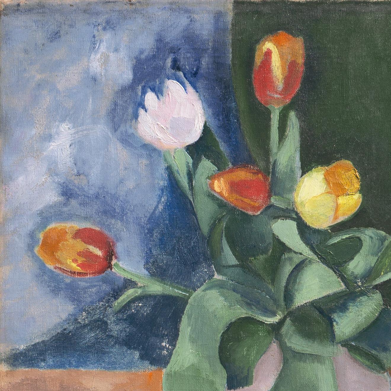 „Stillleben der Tulpen“, Paris, Academie de la Palette, Benezit, Kubismus (Moderne), Painting, von Albert Naur
