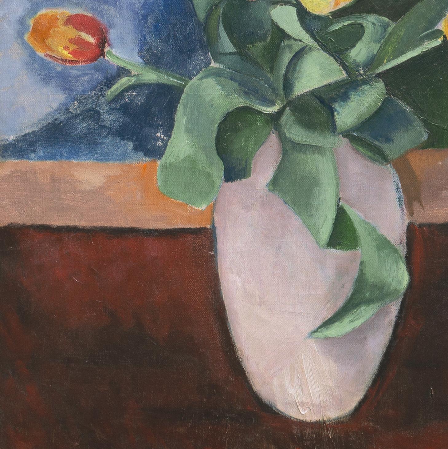 „Stillleben der Tulpen“, Paris, Academie de la Palette, Benezit, Kubismus (Grau), Still-Life Painting, von Albert Naur