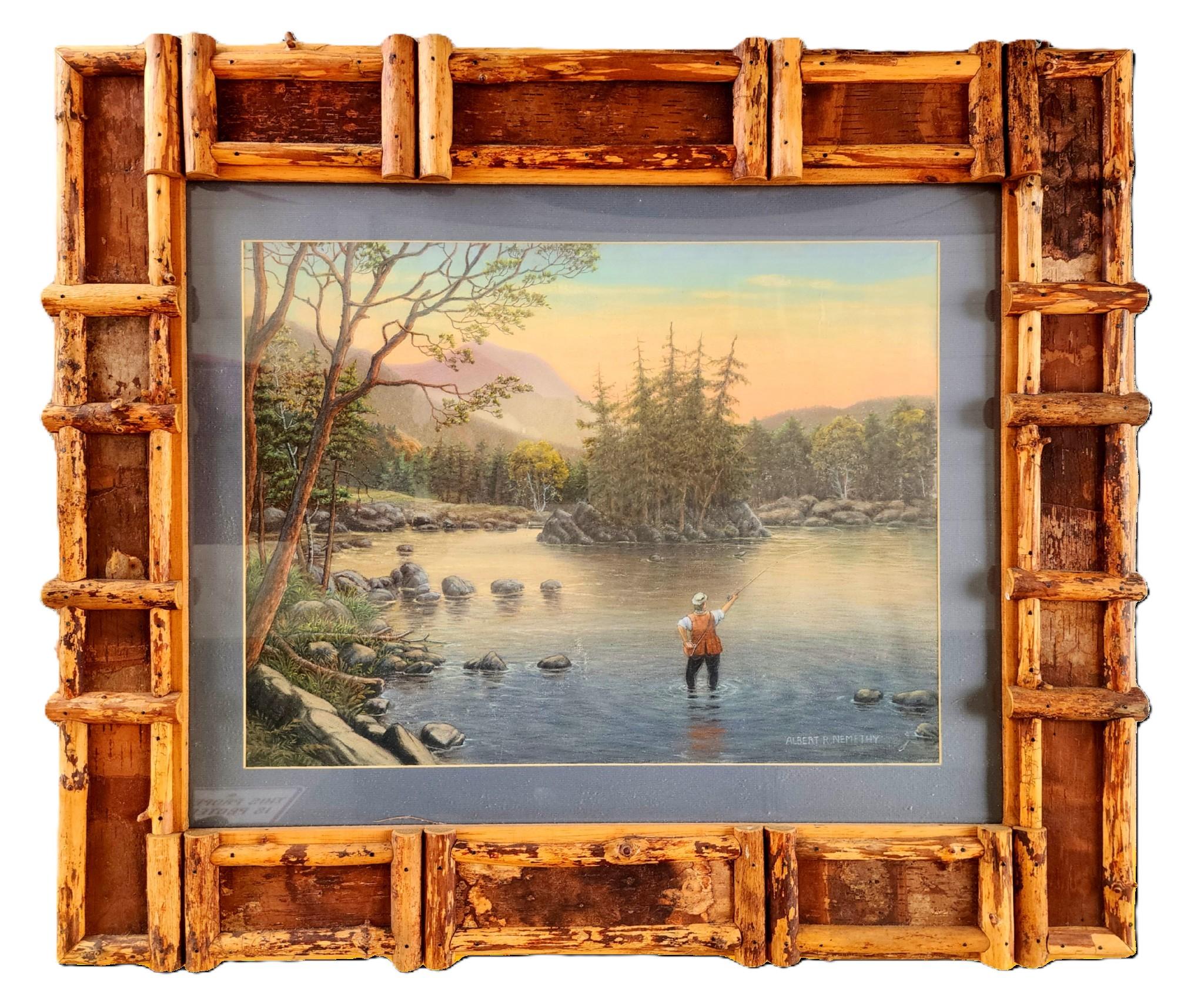 Fly Fising in a Mountain Stream - Painting by Albert Nemethy Jr.