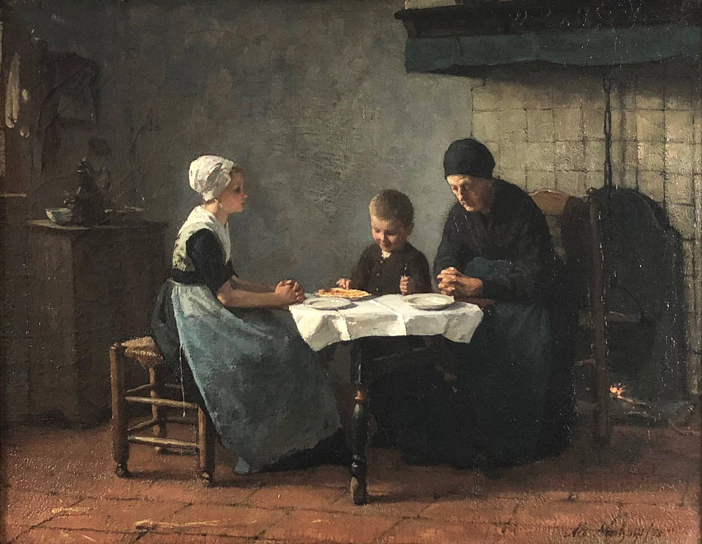 Albert Neuhuys Figurative Painting - Grace Before  the Meal