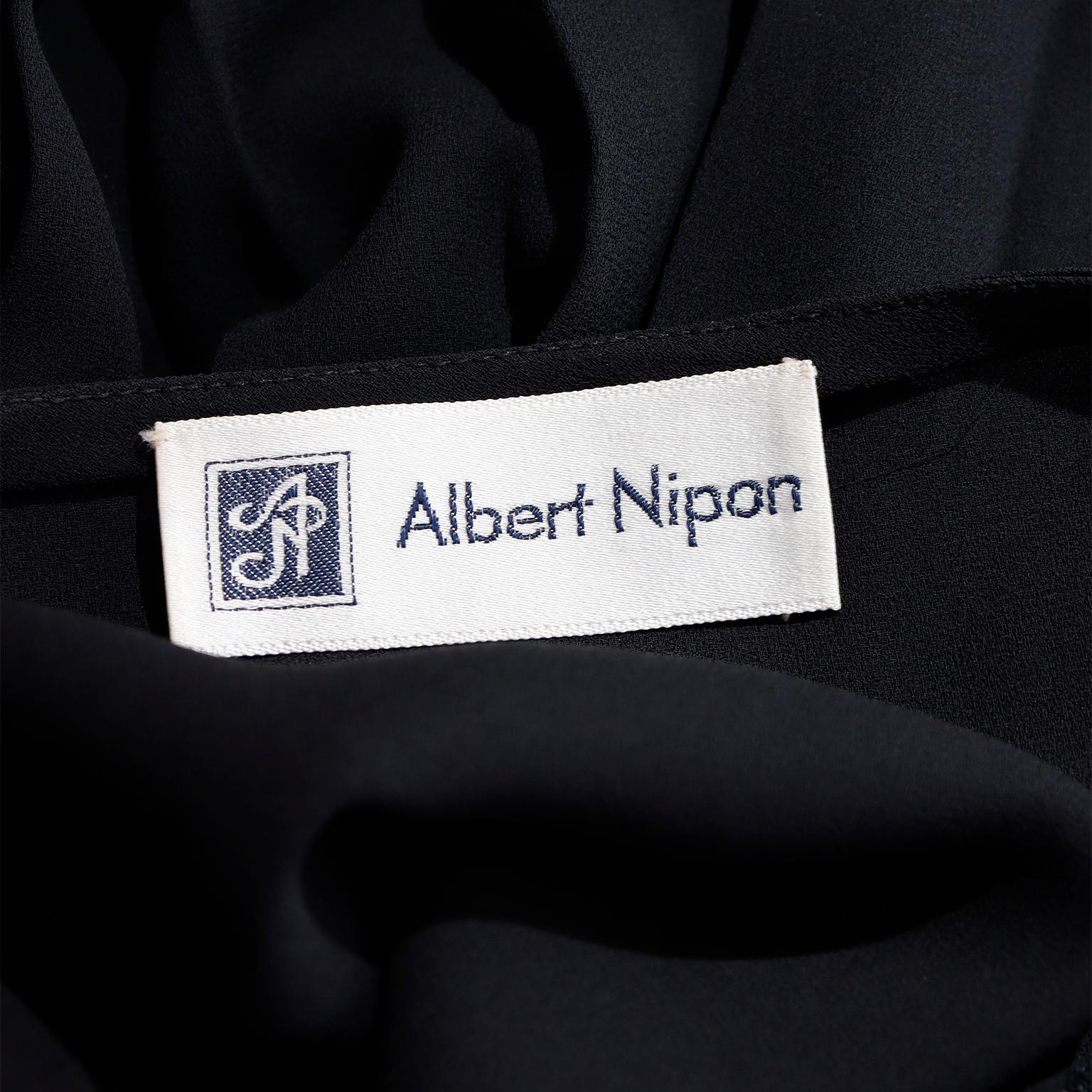 Albert Nipon Black Silk Chiffon Dress w Knife Pleated Skirt 2