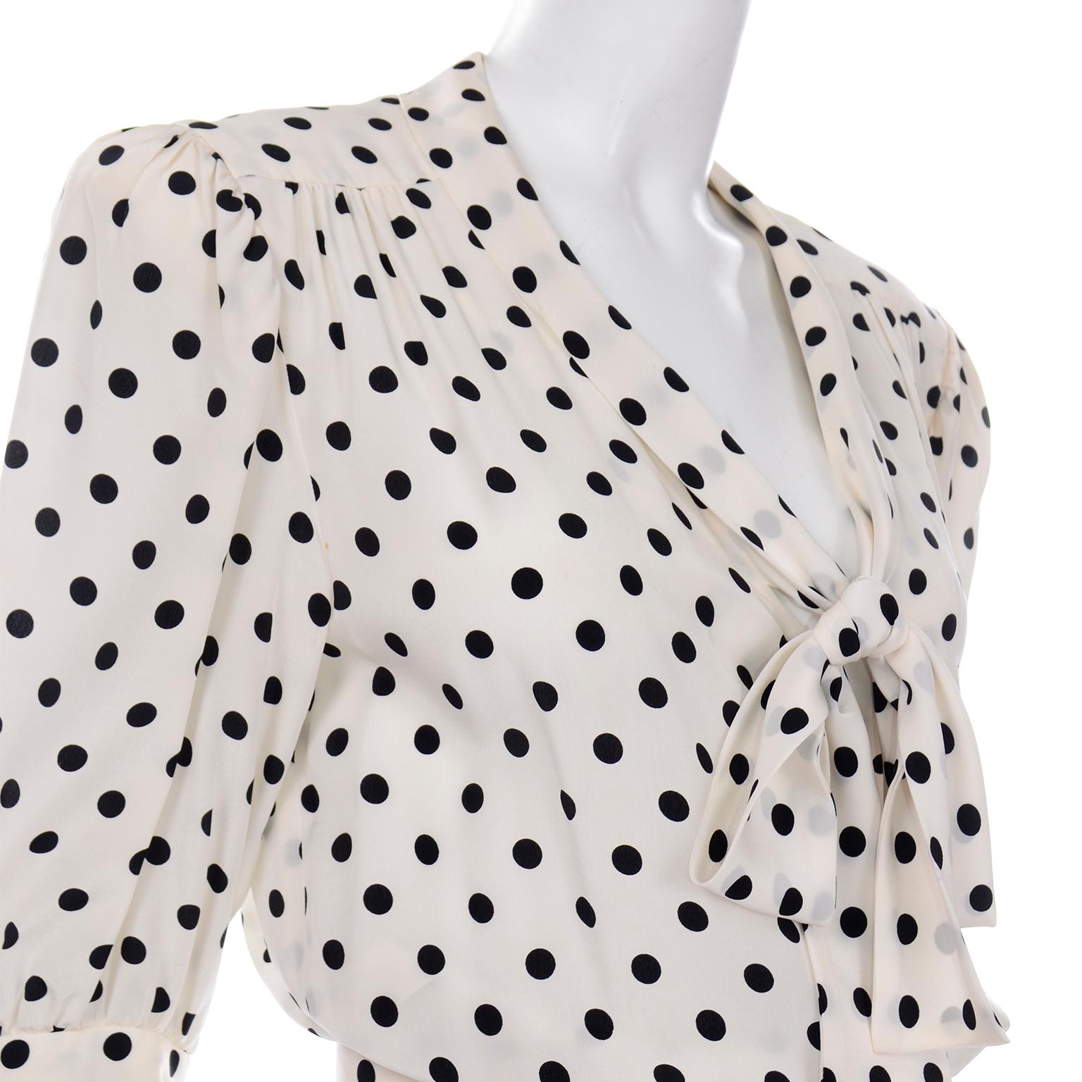 Albert Nipon Black & White Polka Dot Silk Vintage Dress w Belt 2