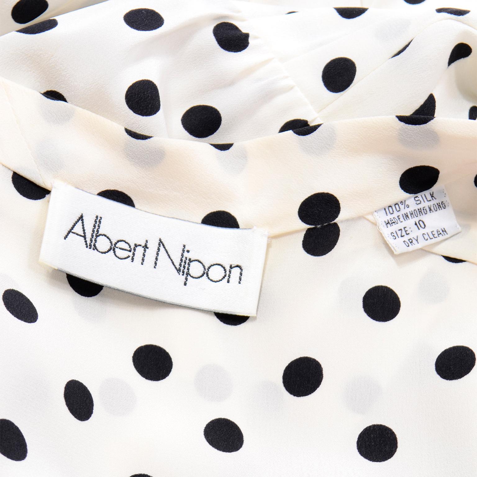Albert Nipon Black & White Polka Dot Silk Vintage Dress w Belt 4