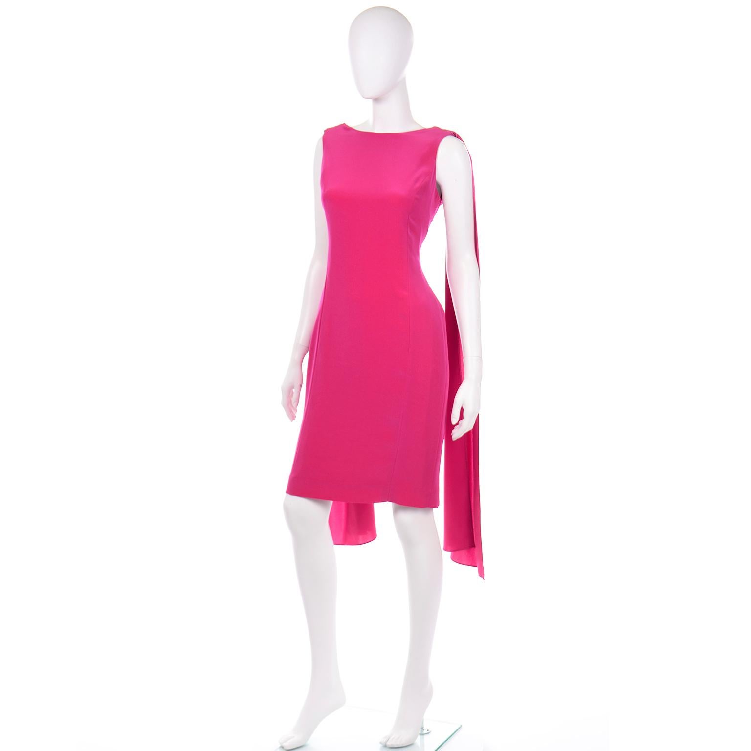 Albert Nipon Boutique Pink Silk Evening Dress w Draped Panels In Excellent Condition In Portland, OR