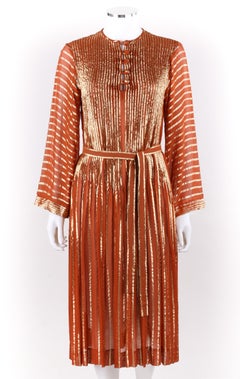 ALBERT NIPON c.1970’s Burnt Orange Gold Metallic Caftan Dress + Belt Sash