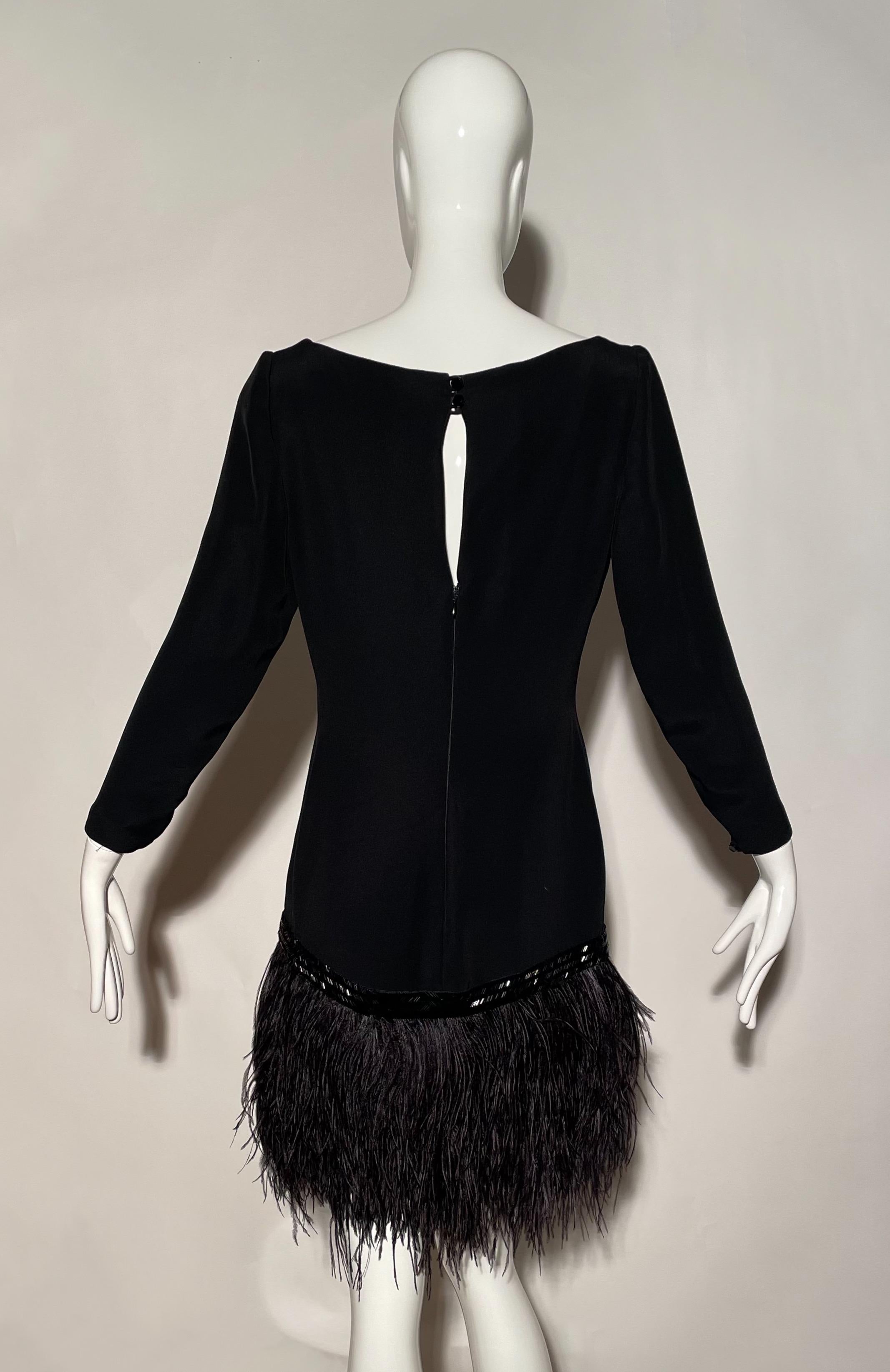 Black Albert Nipon Ostrich Feather Dress  For Sale
