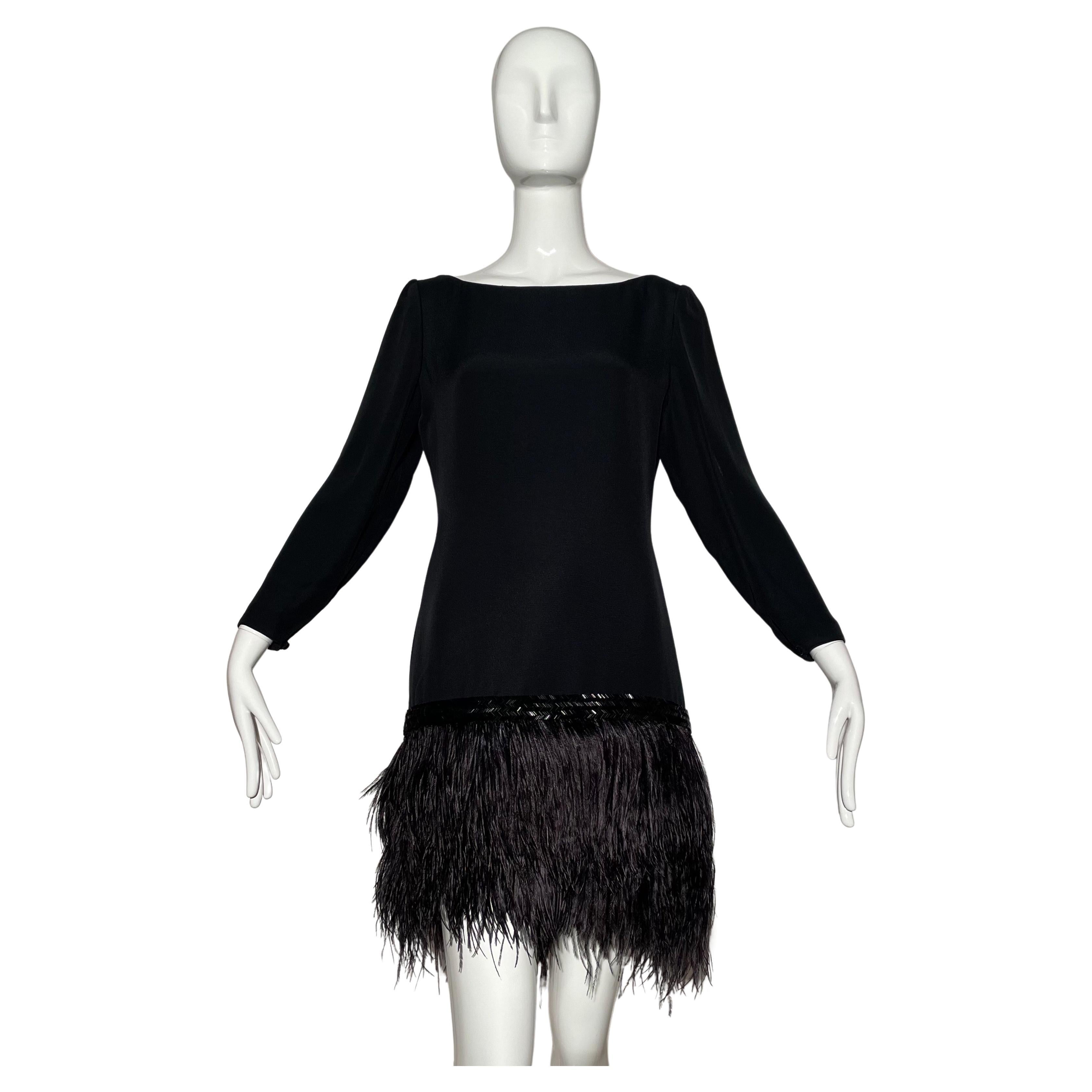 Albert Nipon Ostrich Feather Dress 