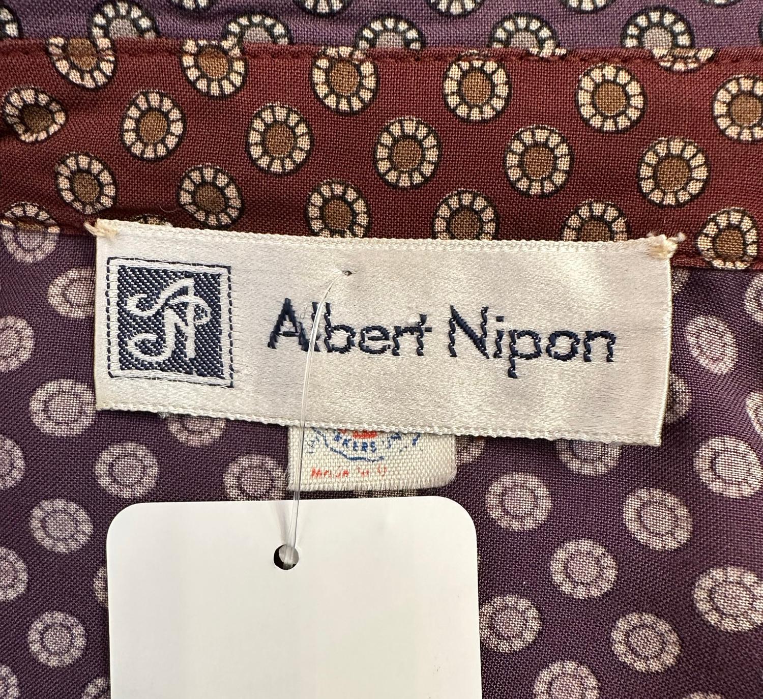 Albert Nipon Plum with Grey Mini Circles Pleated Skirt Shirtwaist Dress 1970s For Sale 6