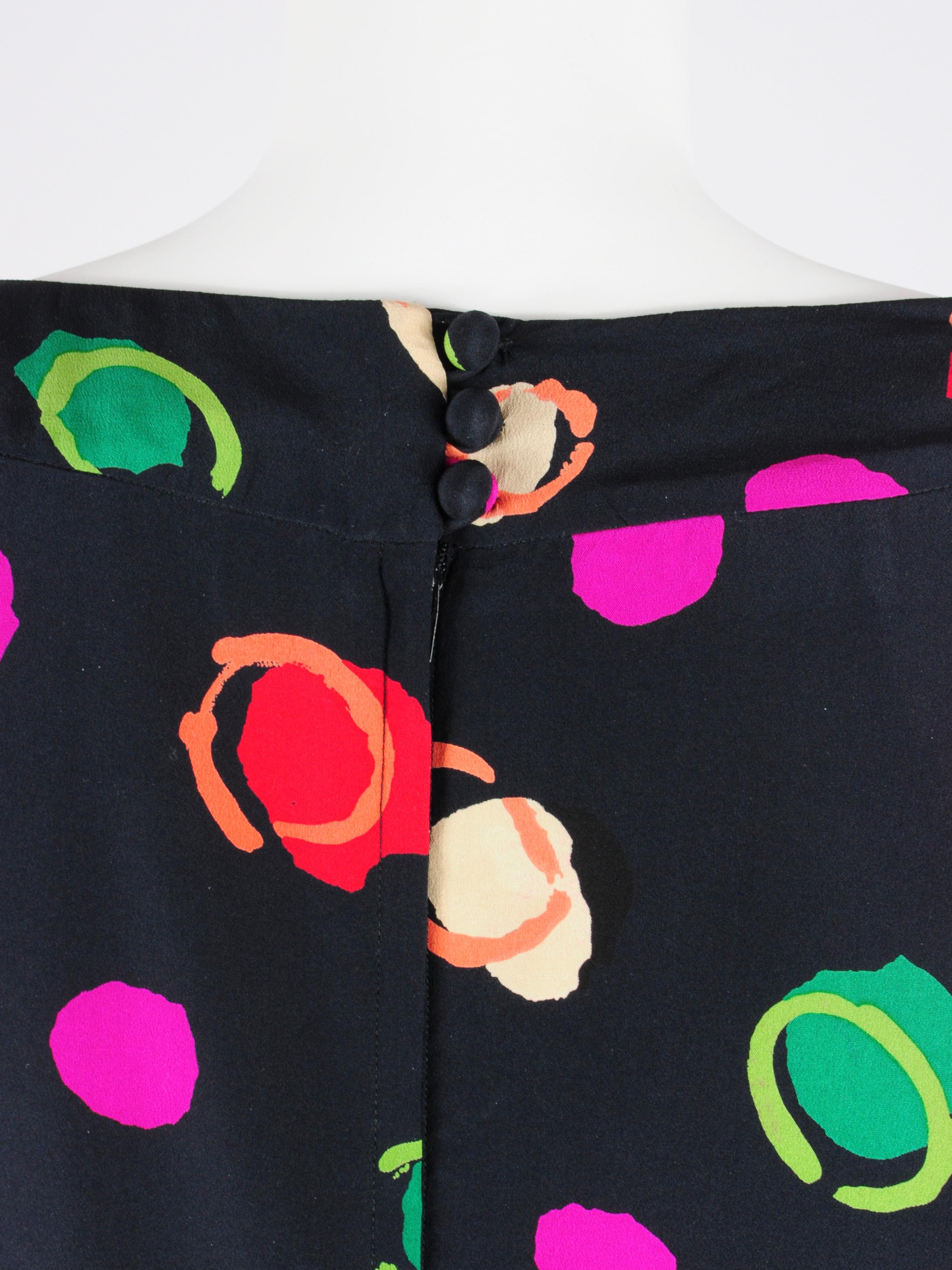 Albert Nipon Silk Pencil Dress with Multicolour Dots 1980s For Sale 9