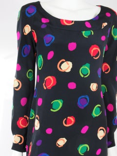 Albert Nipon Silk Pencil Dress with Multicolour Dots 1980s