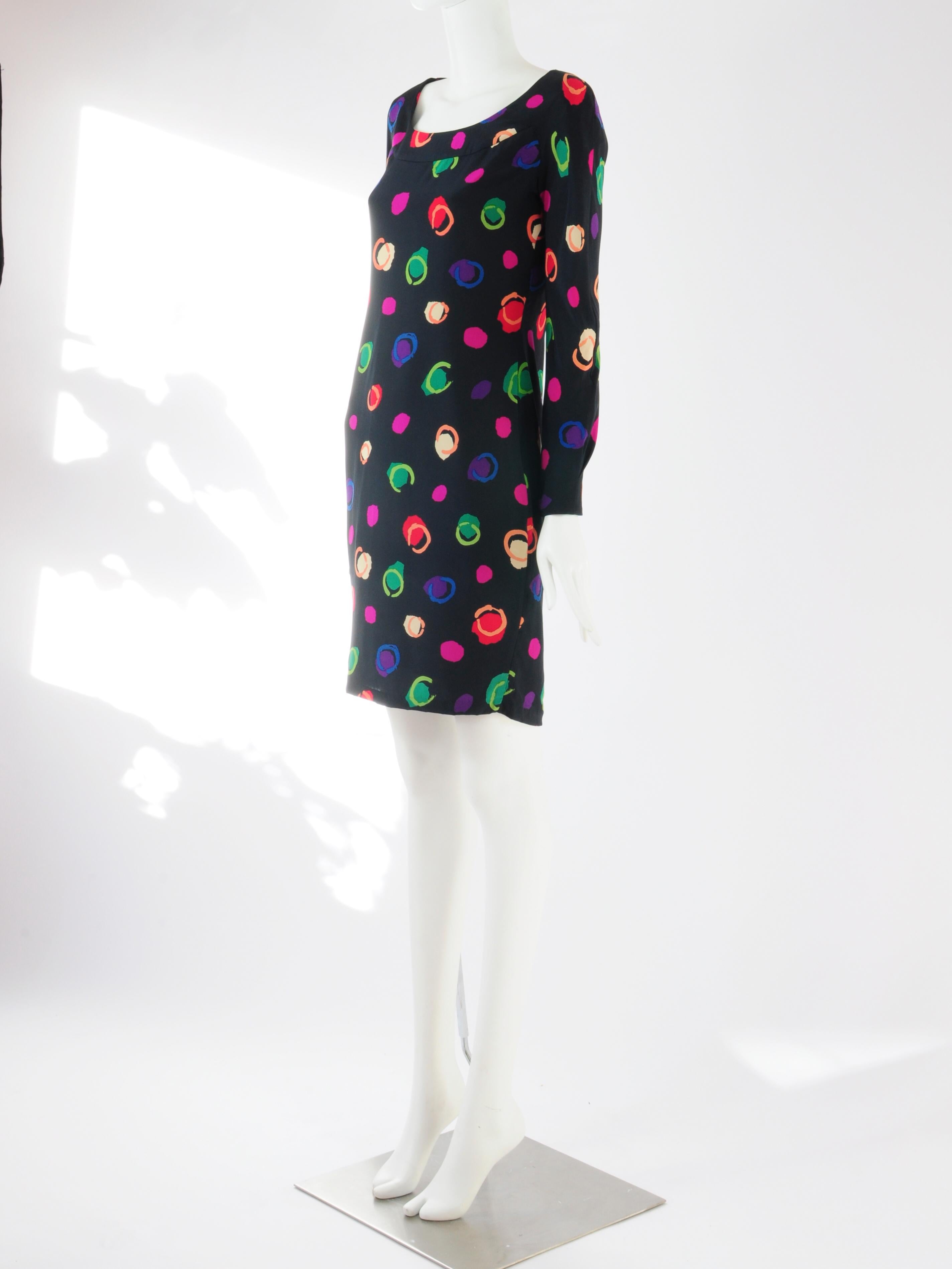 Women's Albert Nipon Silk Pencil Dress with Multicolour Dots 1980s For Sale