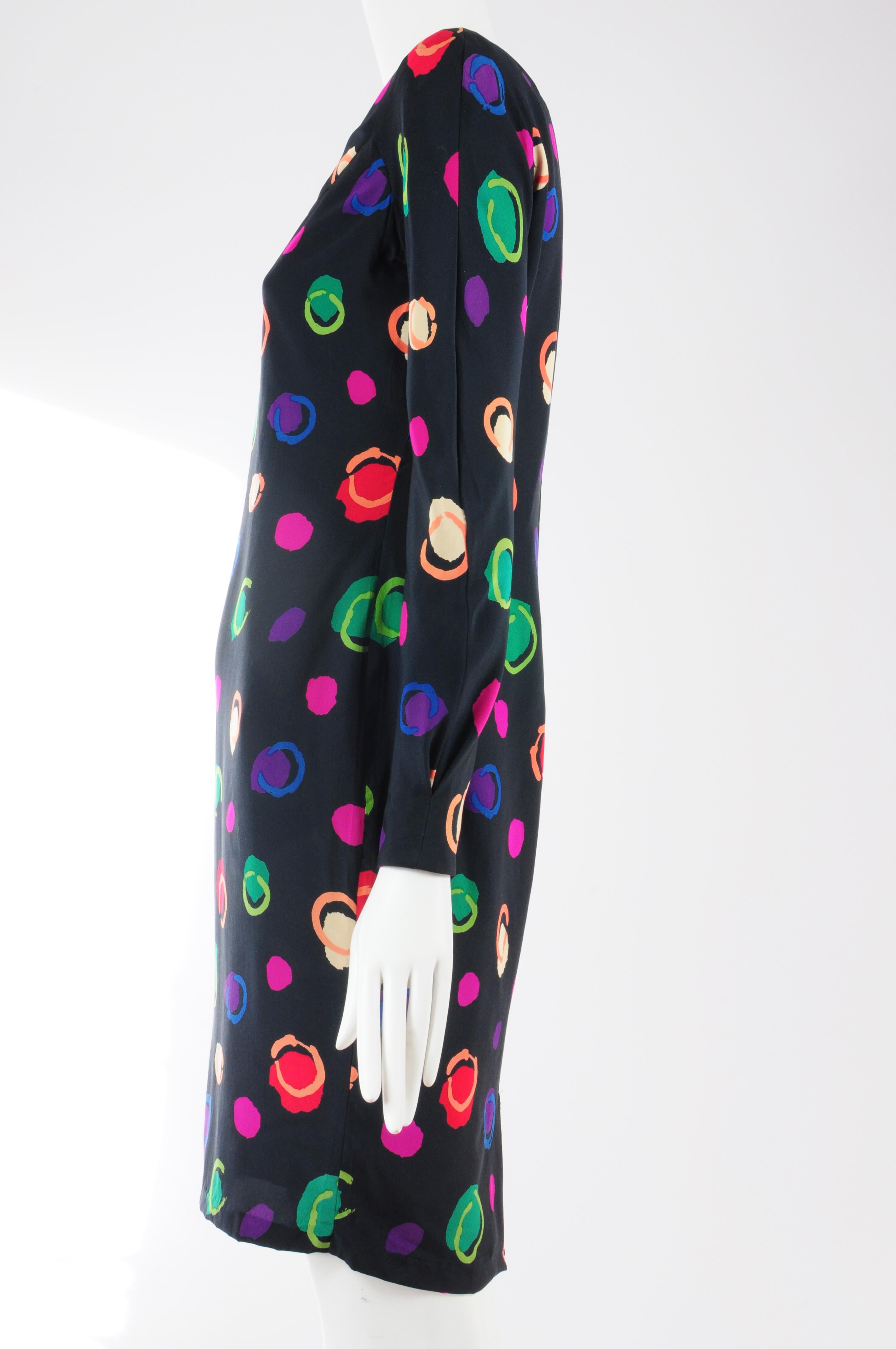 Albert Nipon Silk Pencil Dress with Multicolour Dots 1980s For Sale 1