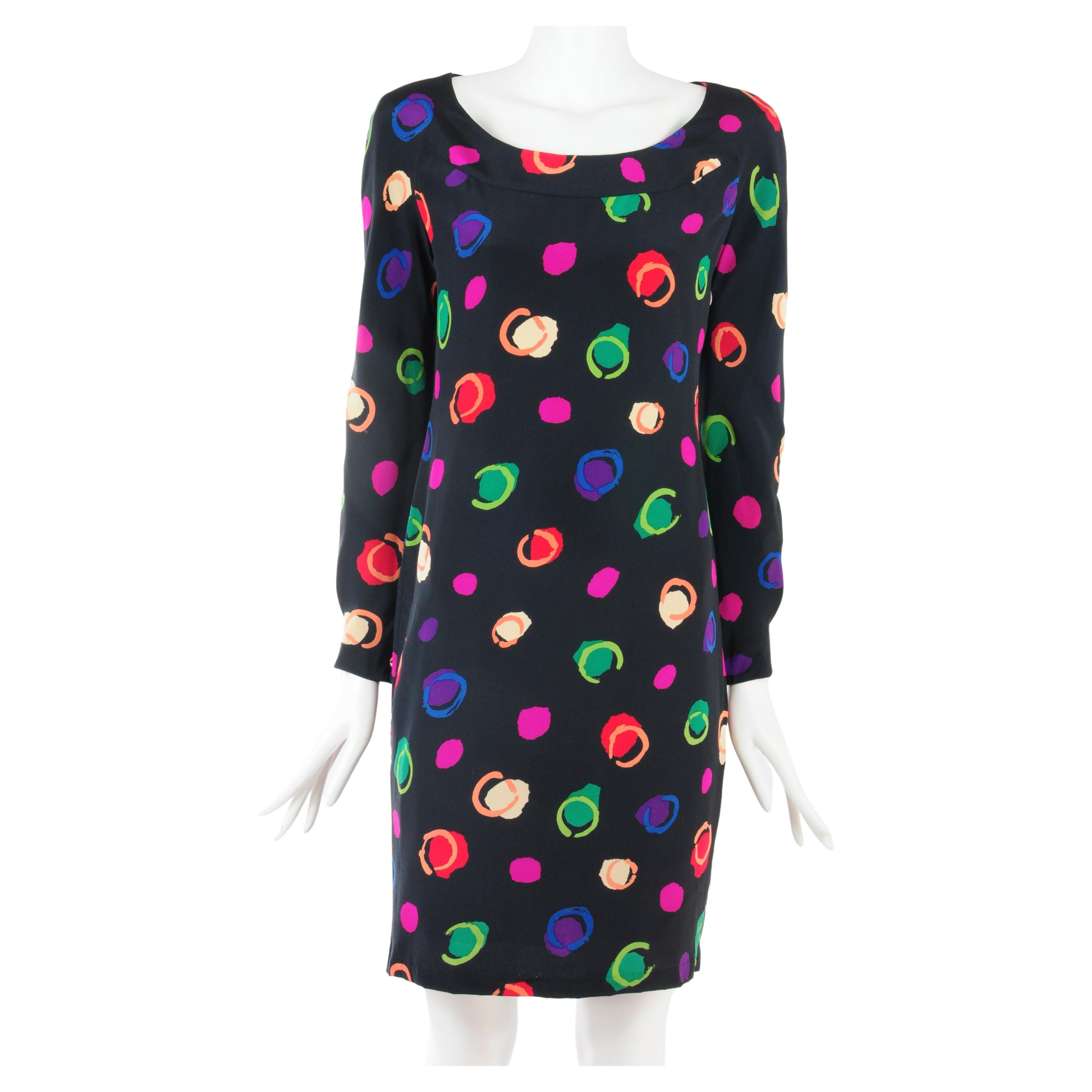 Albert Nipon Silk Pencil Dress with Multicolour Dots 1980s For Sale