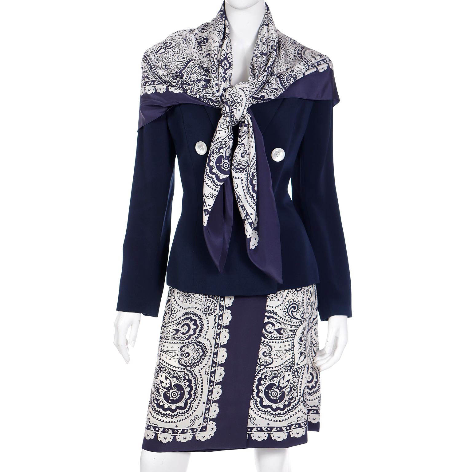Albert Nipon Vintage 3pc Outfit W Scarf Print Skirt Blazer Jacket and Scarf 6