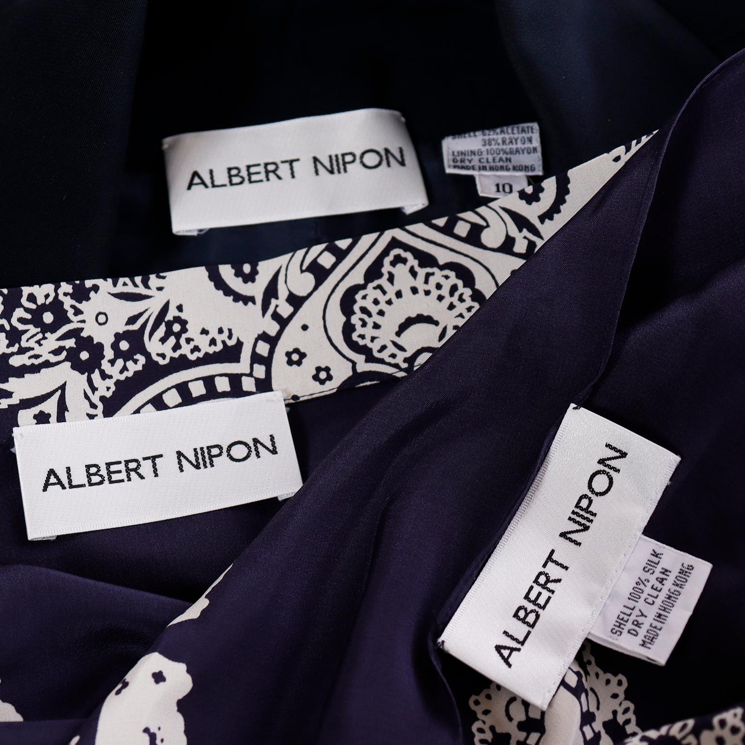 Albert Nipon Vintage 3pc Outfit W Scarf Print Skirt Blazer Jacket and Scarf 7