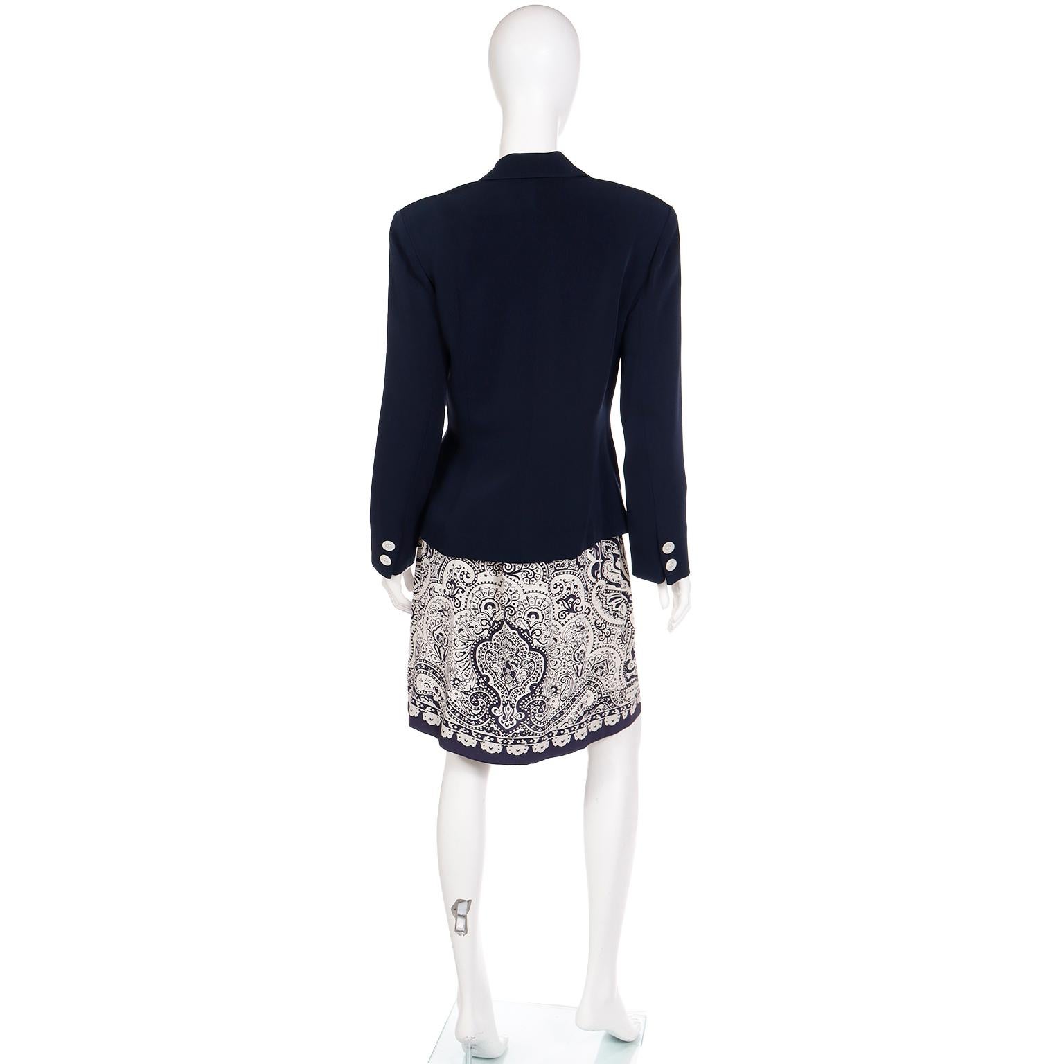 Albert Nipon Vintage 3pc Outfit W Scarf Print Skirt Blazer Jacket and Scarf 2