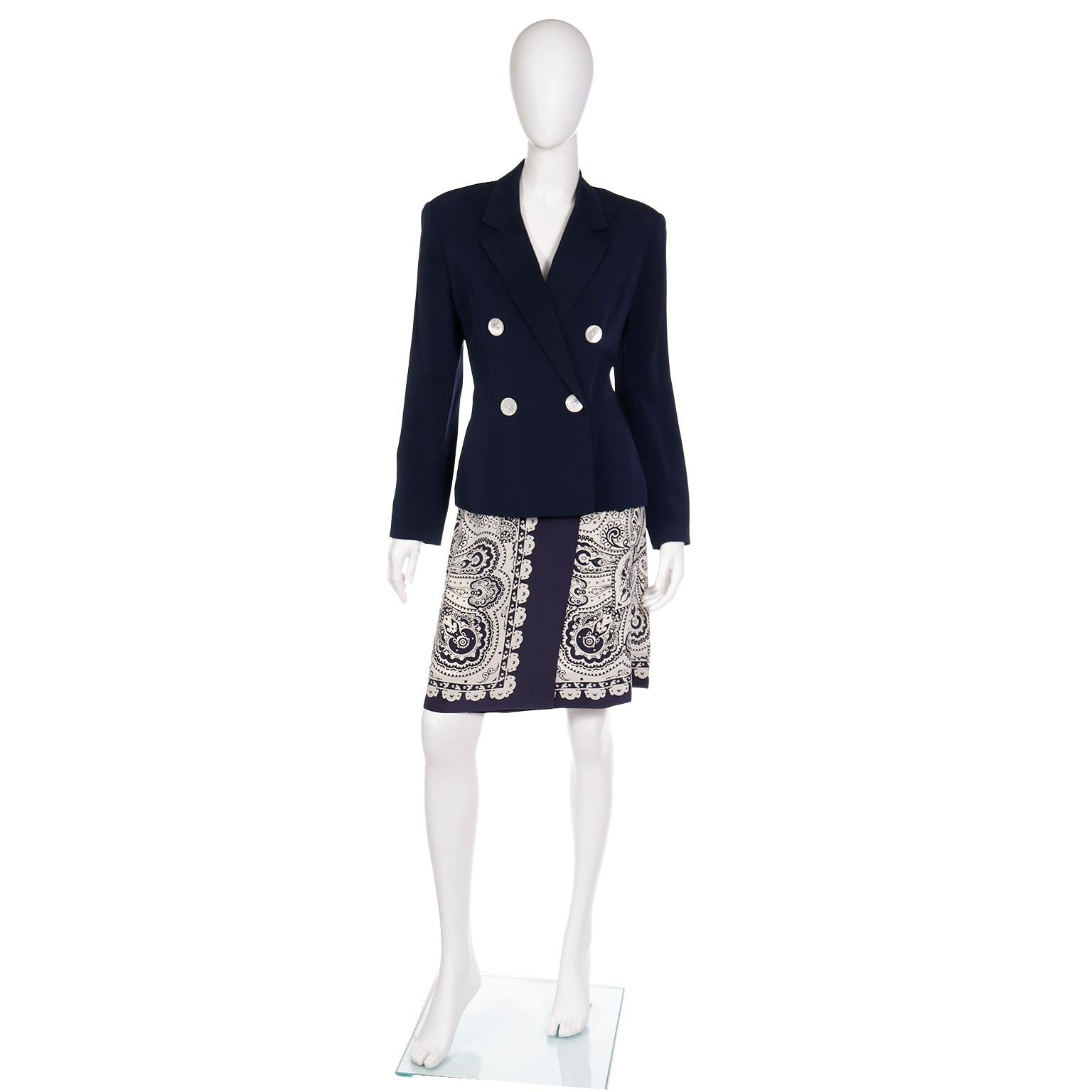 Albert Nipon Vintage 3pc Outfit W Scarf Print Skirt Blazer Jacket and Scarf 3
