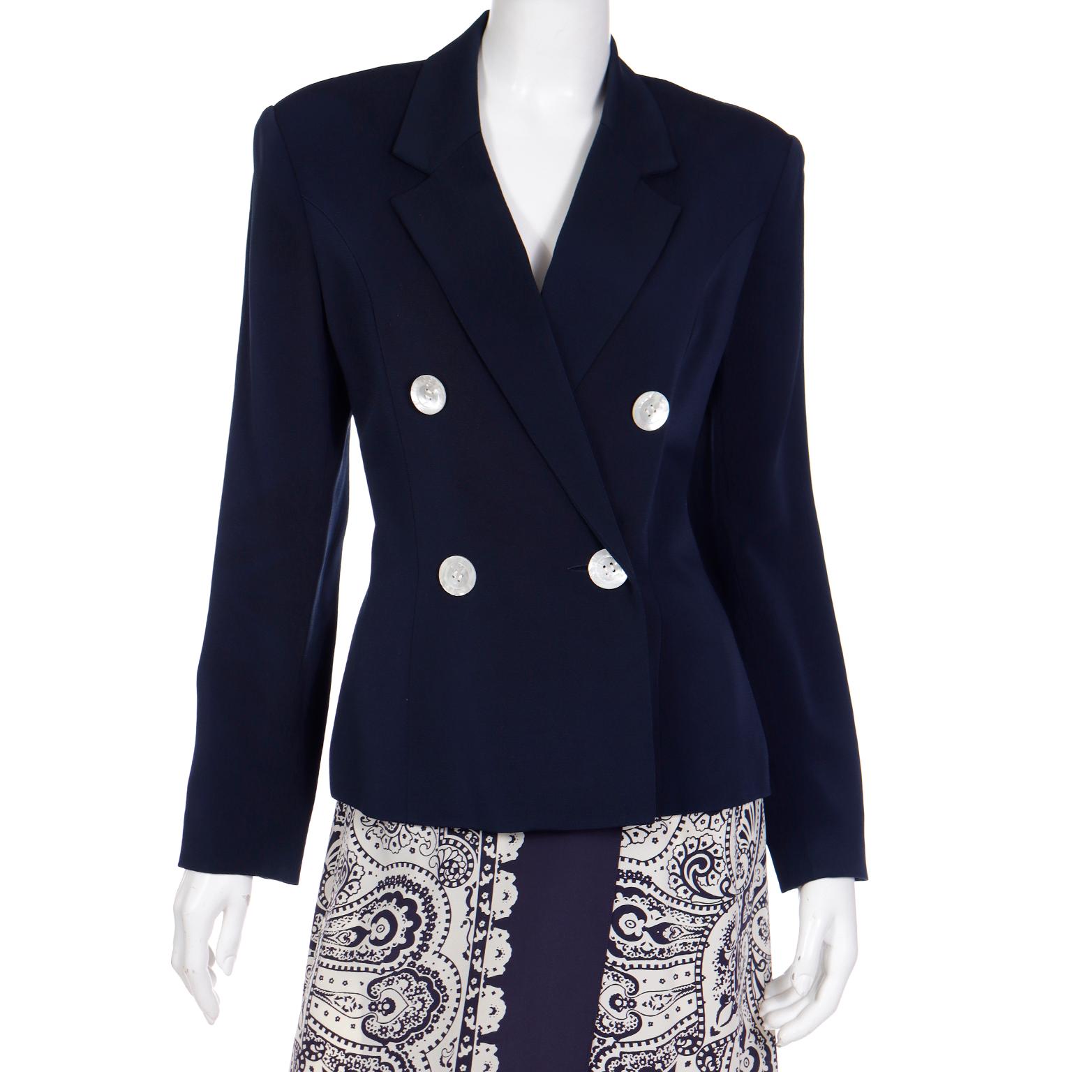 Albert Nipon Vintage 3pc Outfit W Scarf Print Skirt Blazer Jacket and Scarf 4