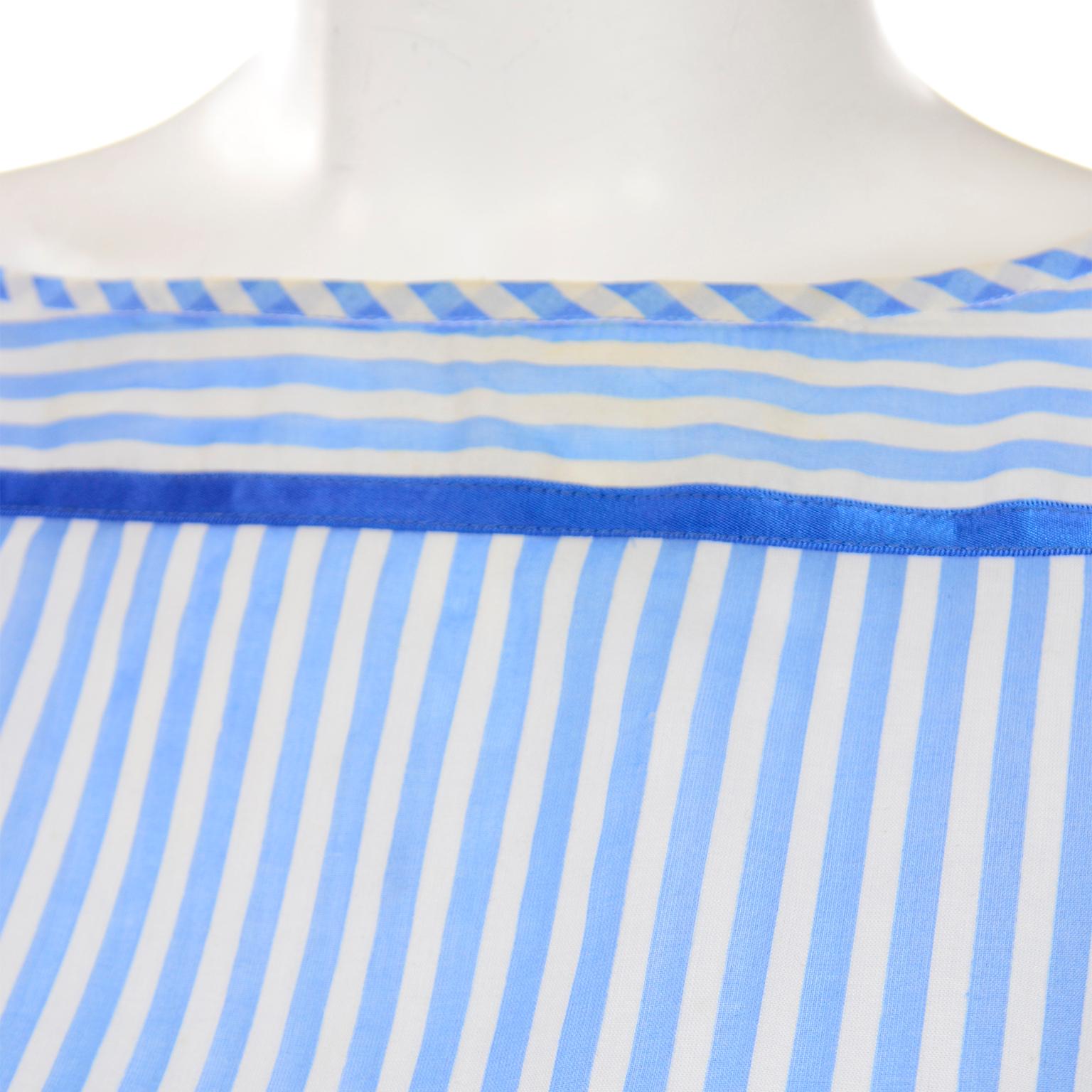 Albert Nipon Vintage Blue & White Striped Cotton 2 pc Dress With Sash Belt 3