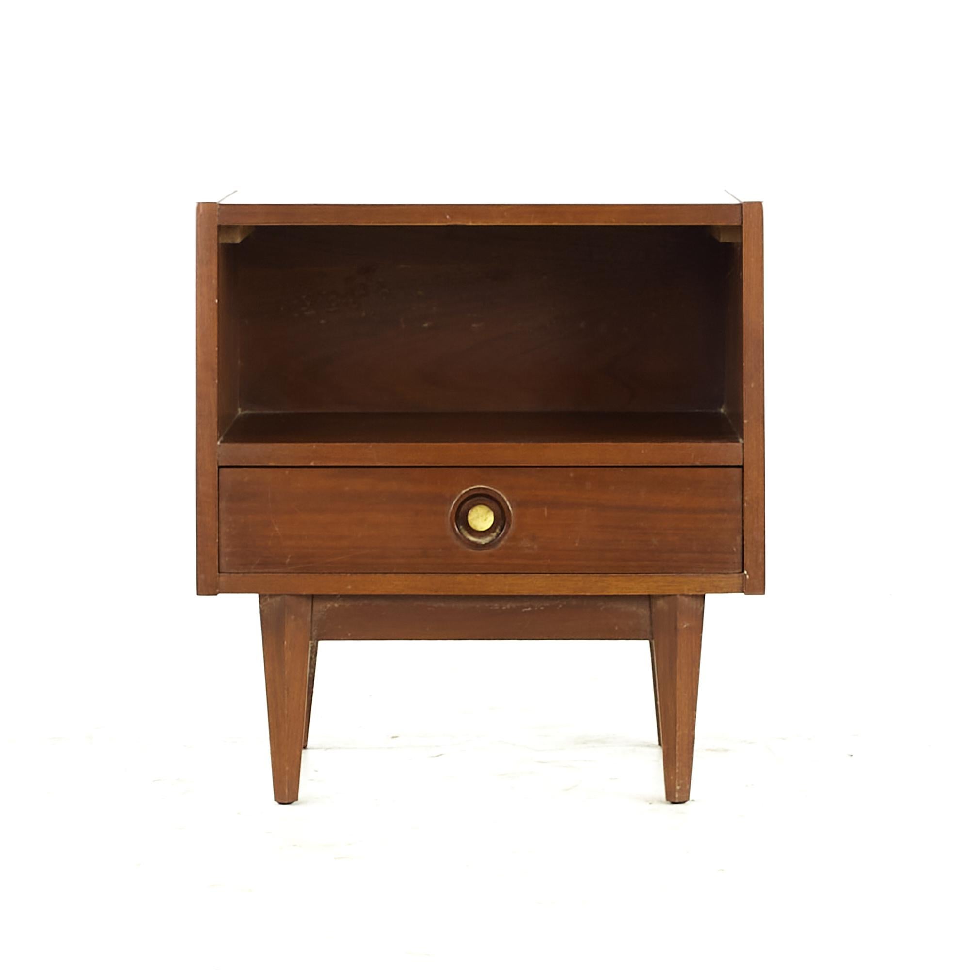 Late 20th Century Albert Parvin American of Martinsville MCM Walnut and Brass Nightstands, Pair For Sale