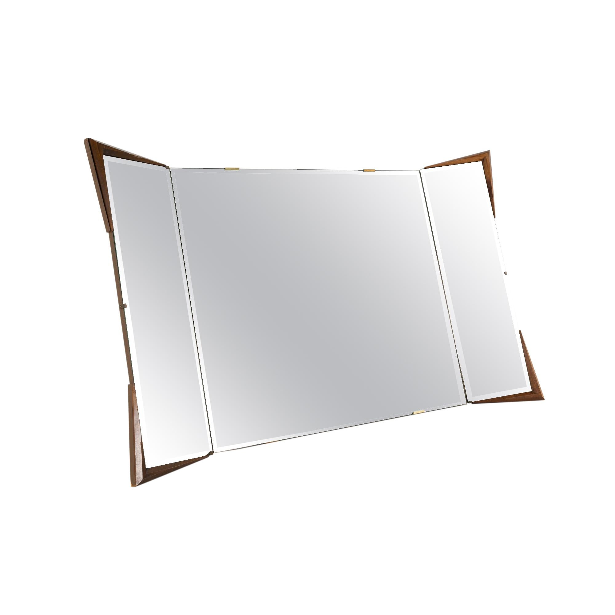 Albert Parvin/American of Martinsville Style MCM Diamond 3 Way Folding Mirror For Sale