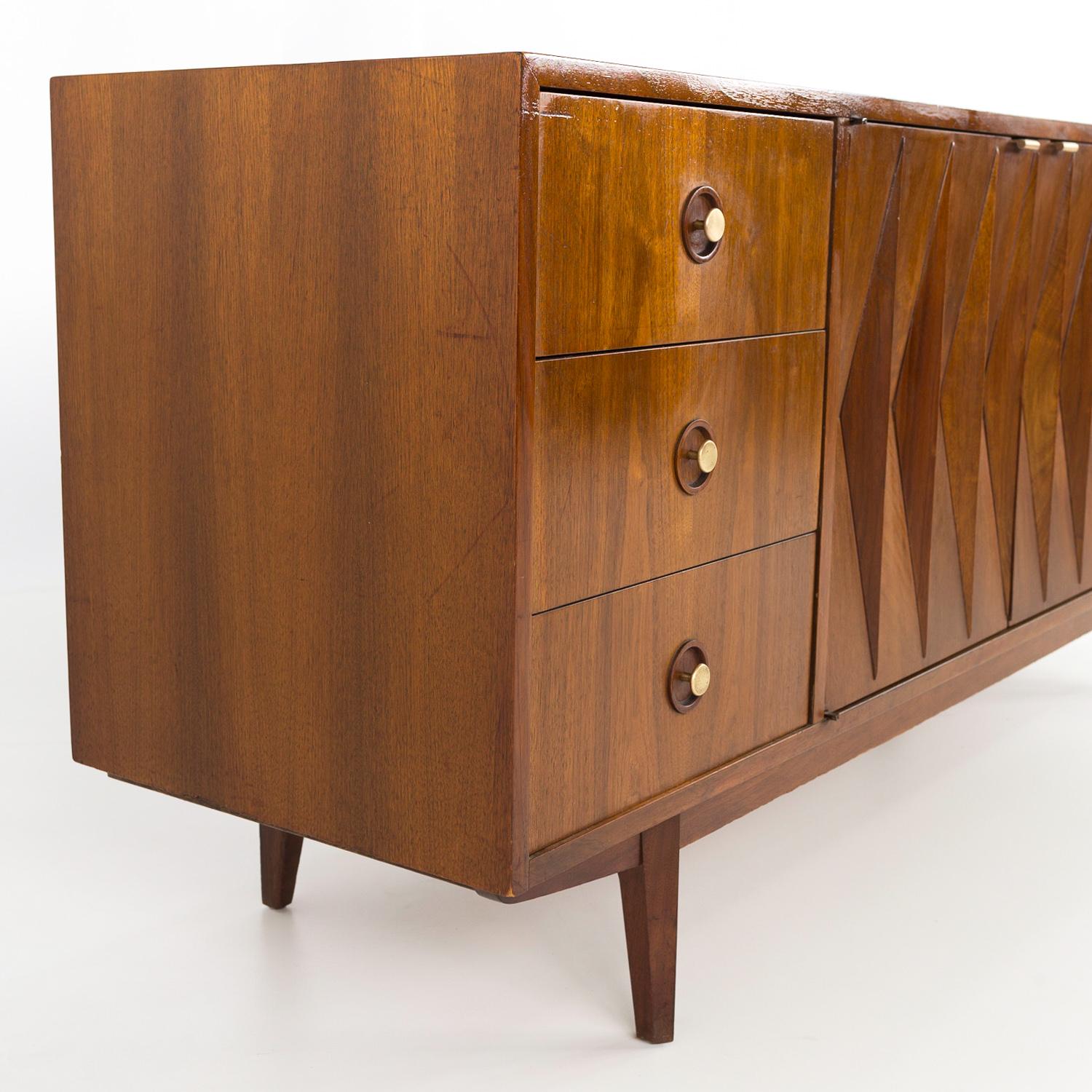 Mid-Century Modern Albert Parvin for American of Martinsville MCM Diamond Walnut and Brass Dresser