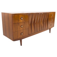 Albert Parvin for American of Martinsville MCM Diamond Walnut and Brass Dresser
