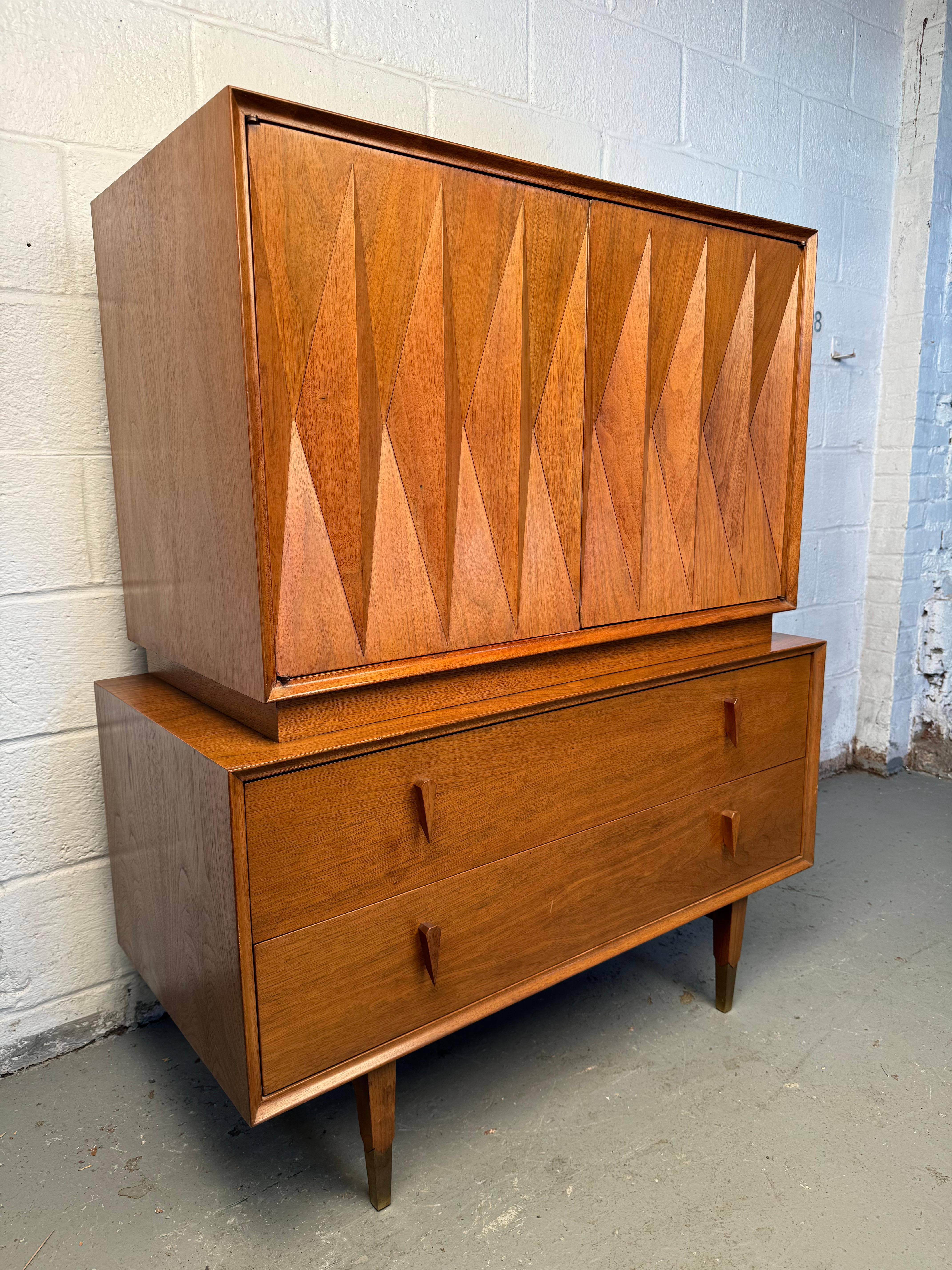 Mid-Century Modern Albert Parvin for American of Martinsville Mid-Century Walnut Highboy Dresser For Sale