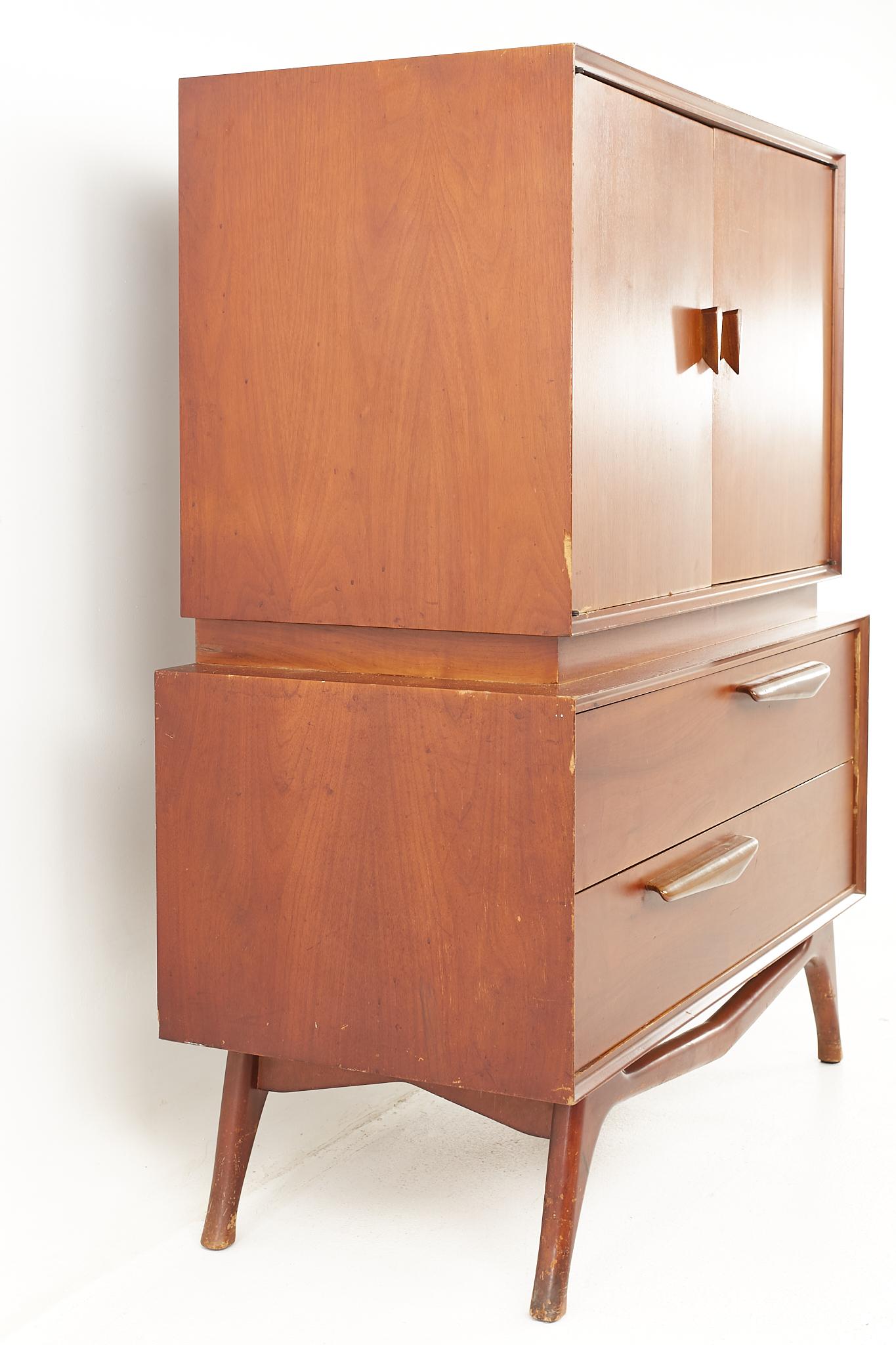 Late 20th Century Albert Parvin Style Mid Century Walnut Gentlemans Highboy Dresser For Sale