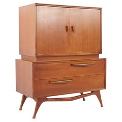 Antique Albert Parvin Style Mid Century Walnut Gentlemans Highboy Dresser