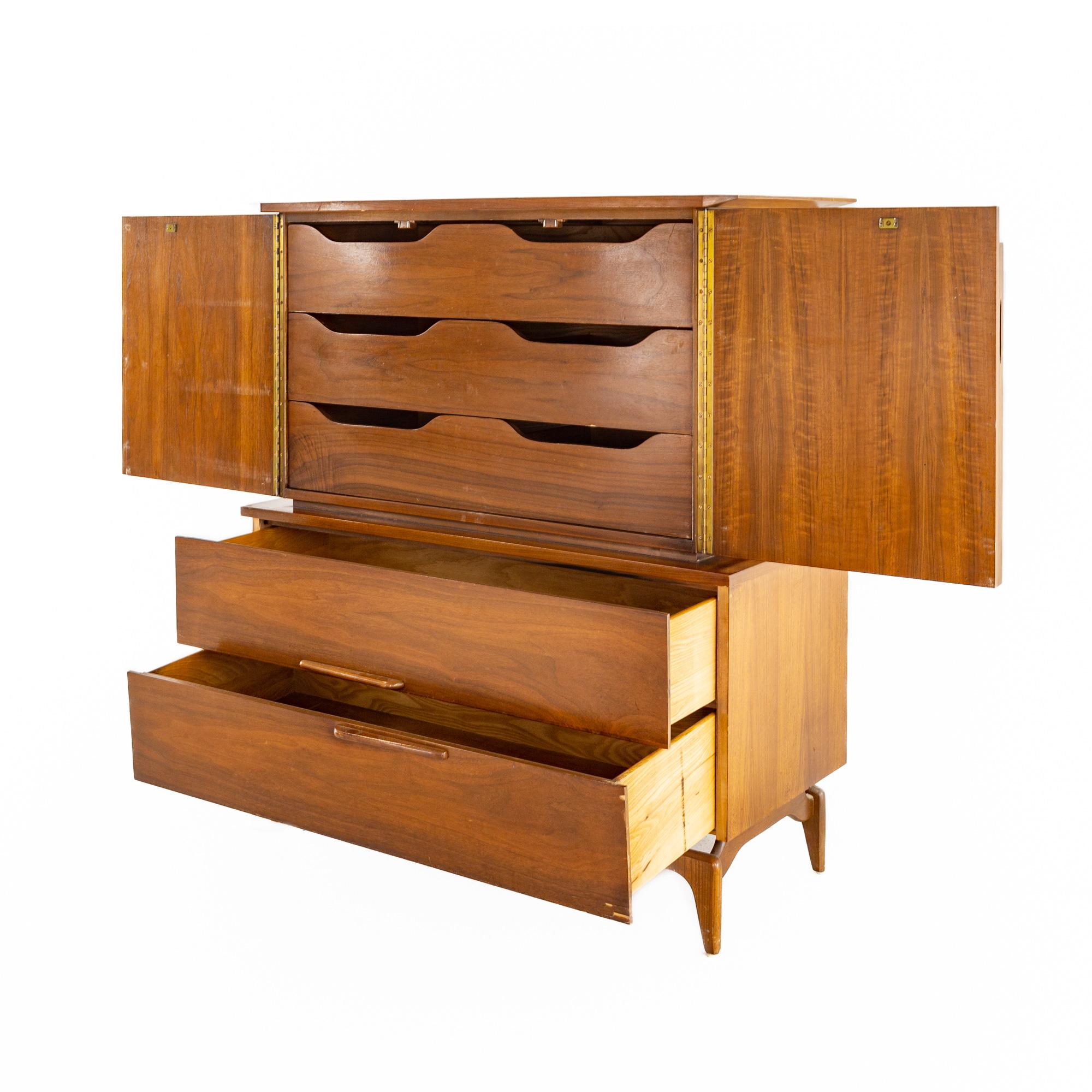 Late 20th Century Albert Parvin Style Mid Century Walnut Highboy Dresser For Sale