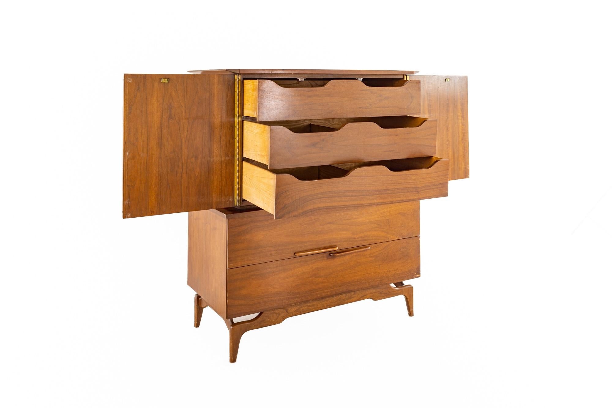 Albert Parvin Style Mid Century Walnut Highboy Dresser For Sale 1