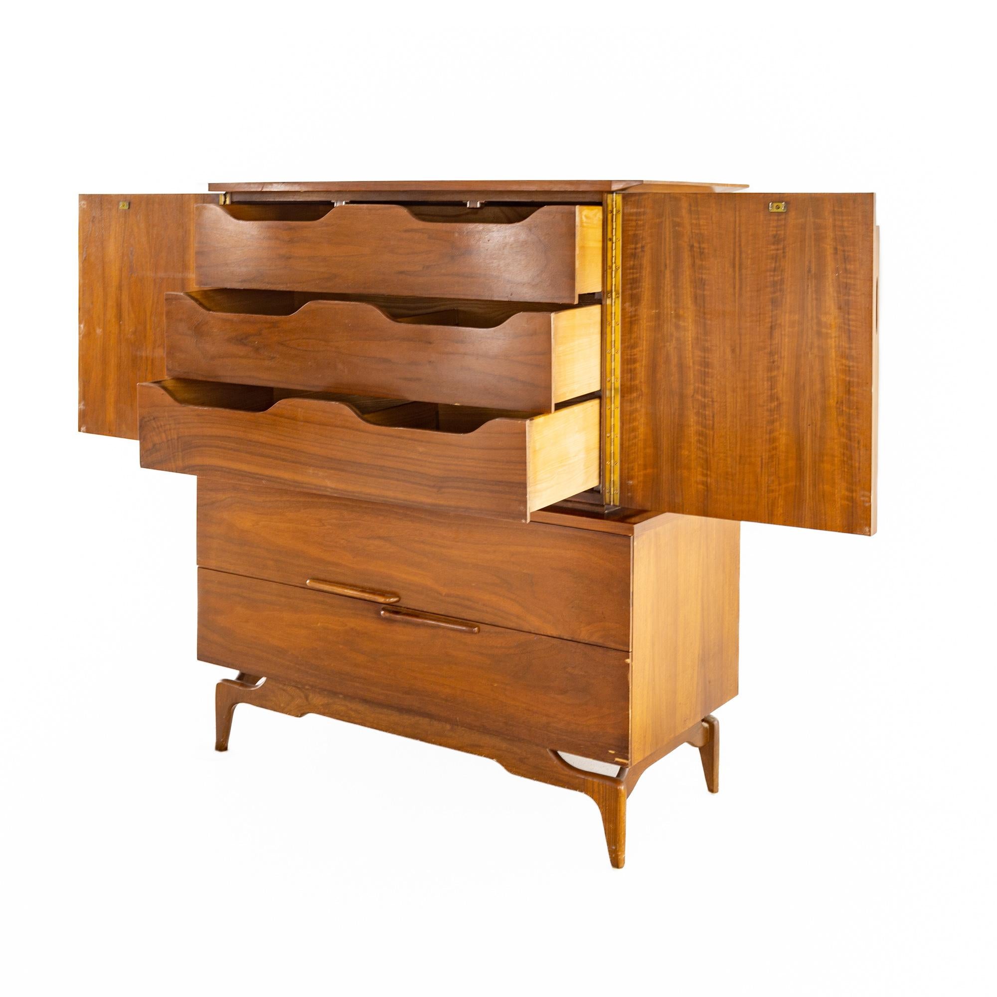 Albert Parvin Style Mid Century Walnut Highboy Dresser For Sale 3