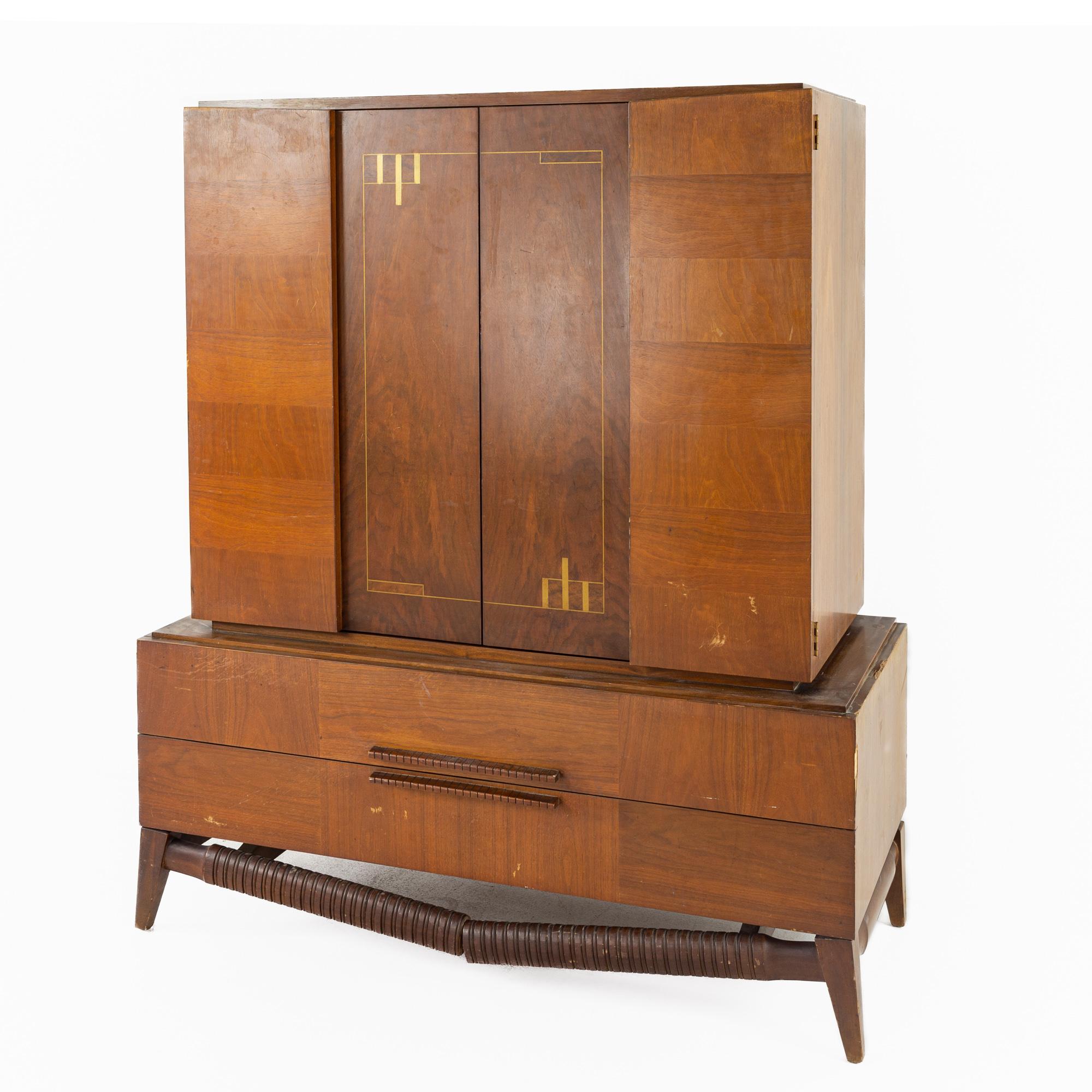 Mid-Century Modern Albert Parvin Style Mid Century Walnut Highboy Dresser Gentlemans Chest Armoire For Sale