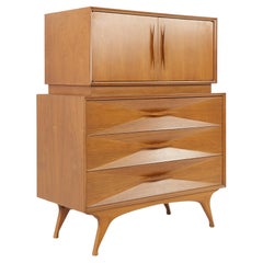 Albert Parvin Style Roma Mid Century Sculpted Walnut Highboy Dresser