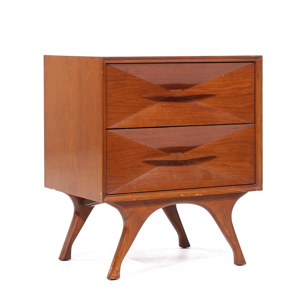 Italian Albert Parvin Style Roma Mid Century Sculpted Walnut Nightstands - Pair For Sale