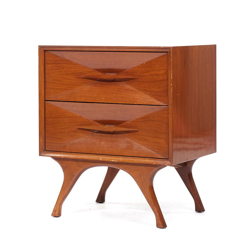 Late 20th Century Albert Parvin Style Roma Mid Century Sculpted Walnut Nightstands - Pair For Sale