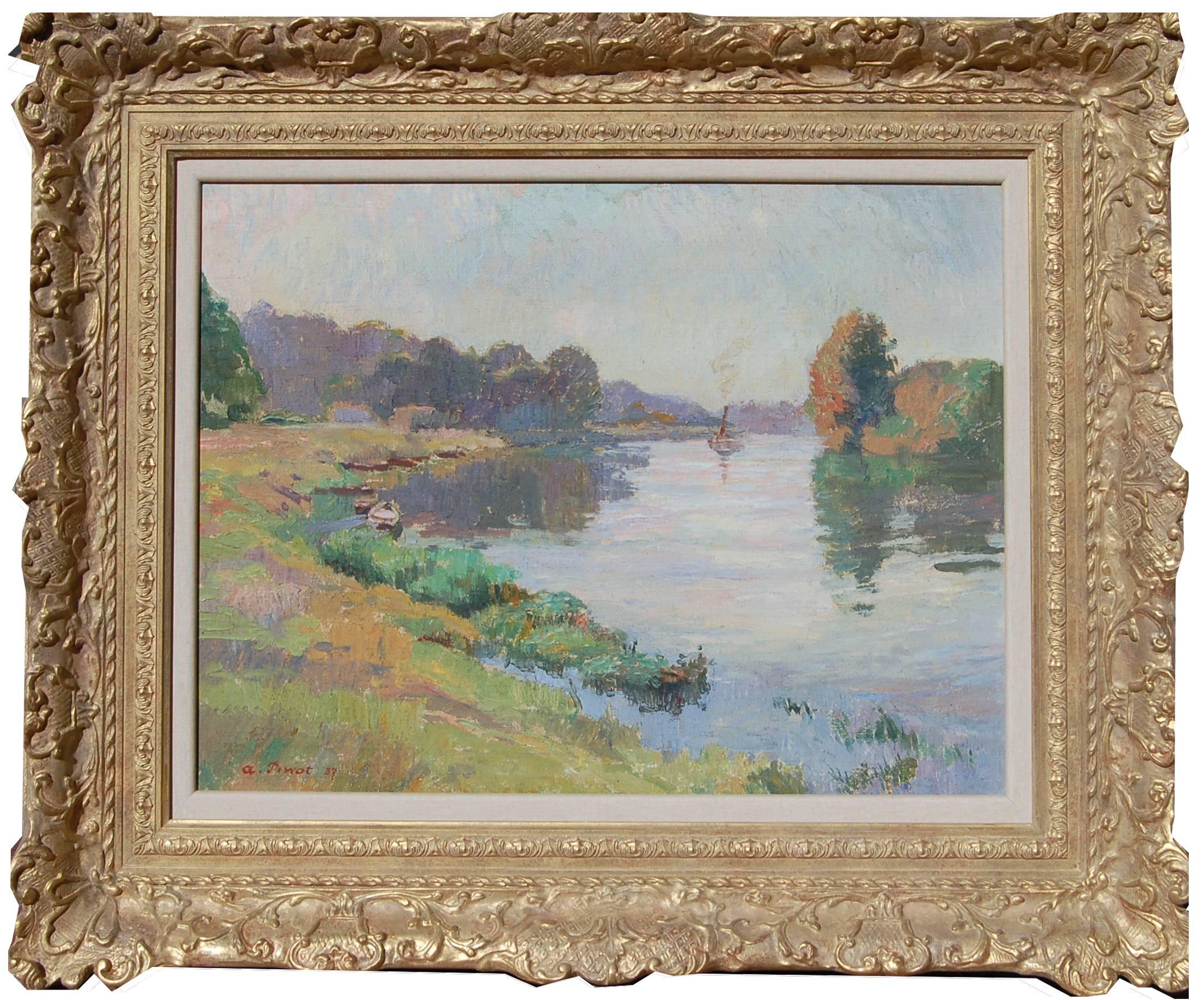 Albert Pinot Landscape Painting - River Landscape
