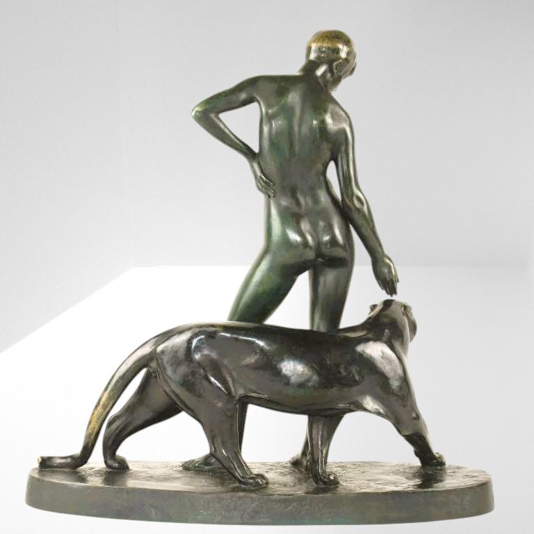 Femme et panthère - Bronze d'Albert Poncin (1877-1954), influence Art déco en vente 4