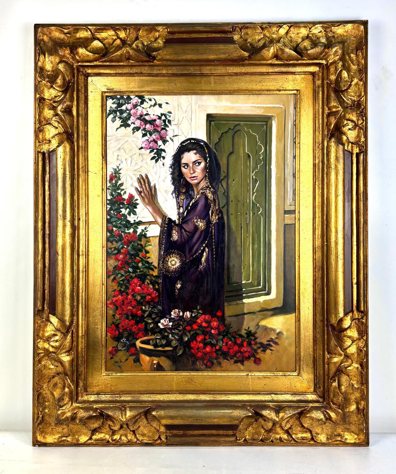 Óleo sobre lienzo - Joven vestida con chilaba morada. - Painting by Albert Pujolar Soler