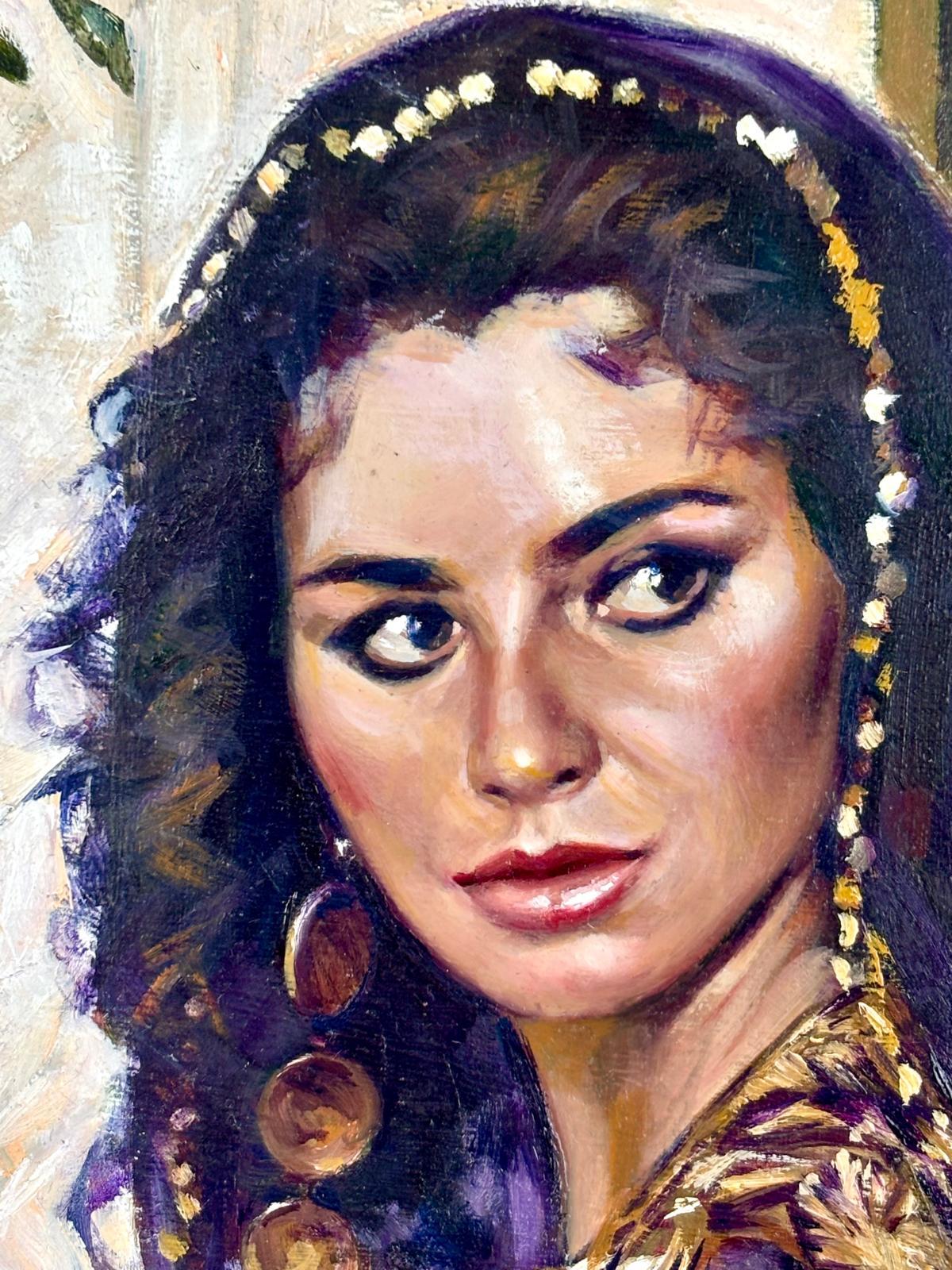 Óleo sobre lienzo - Joven vestida con chilaba morada. - Black Figurative Painting by Albert Pujolar Soler
