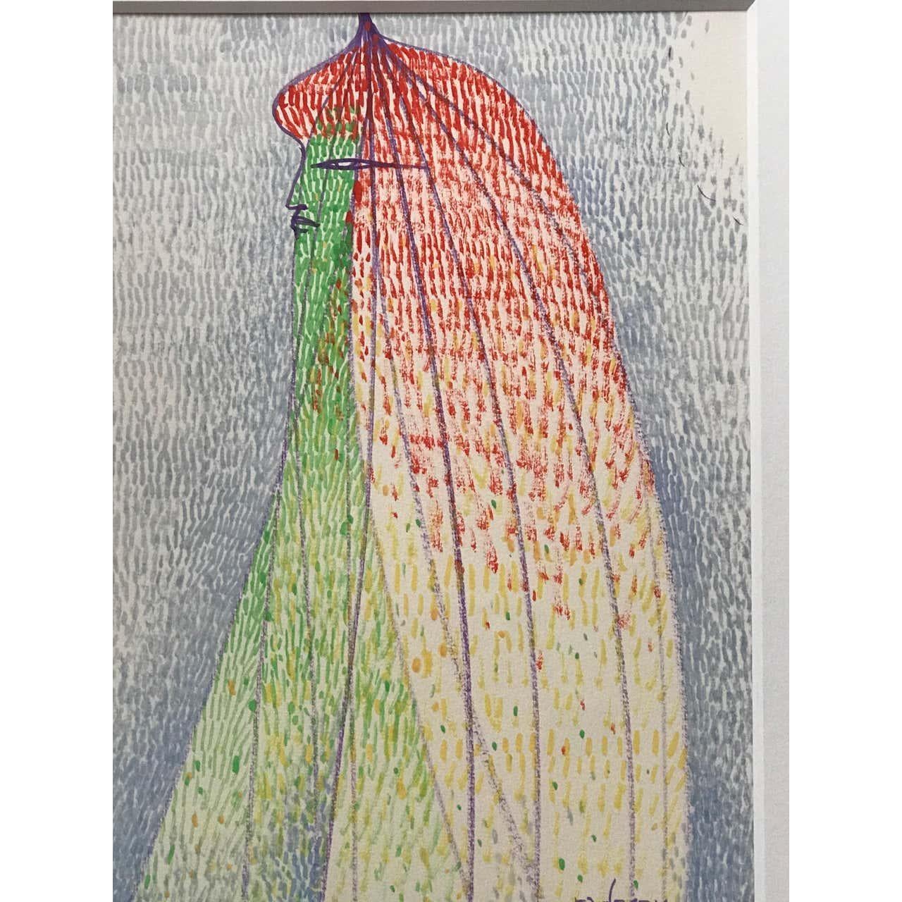 Stylized gouache in a pointillist technic of a woman (probably his wife who was his favorite subject)
This work is part of a series of 4. On a wall together, they would have a strong effect. See the following listings.
Signed A. Radoczy, March